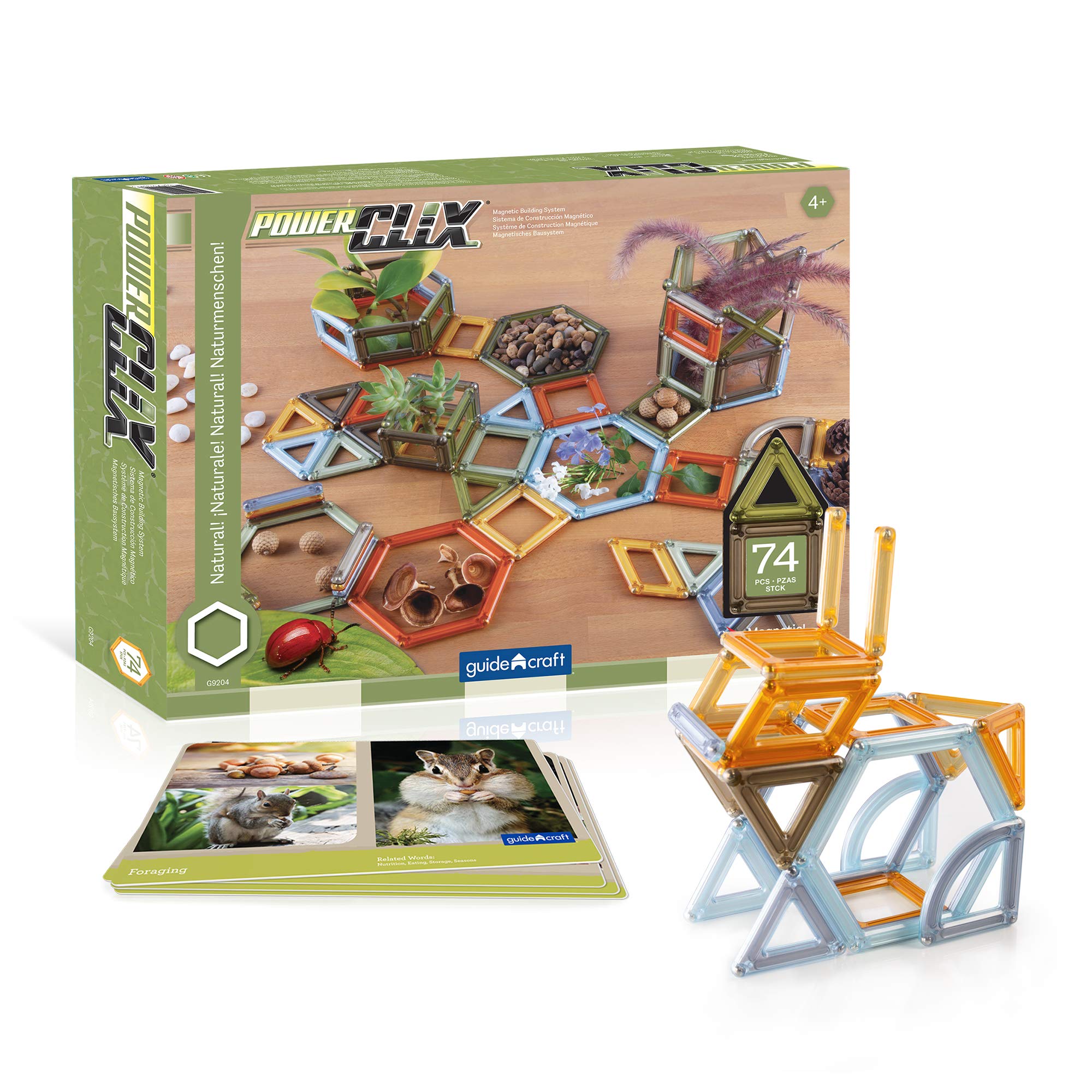 Guidecraft PowerClix Frames Natural - 74 Piece Magnetic Construction Building Kit for Kids | STEM Educational Toys | Creative Open-Ended Play | Perfect for Classroom Learning & Home Playtime Activities