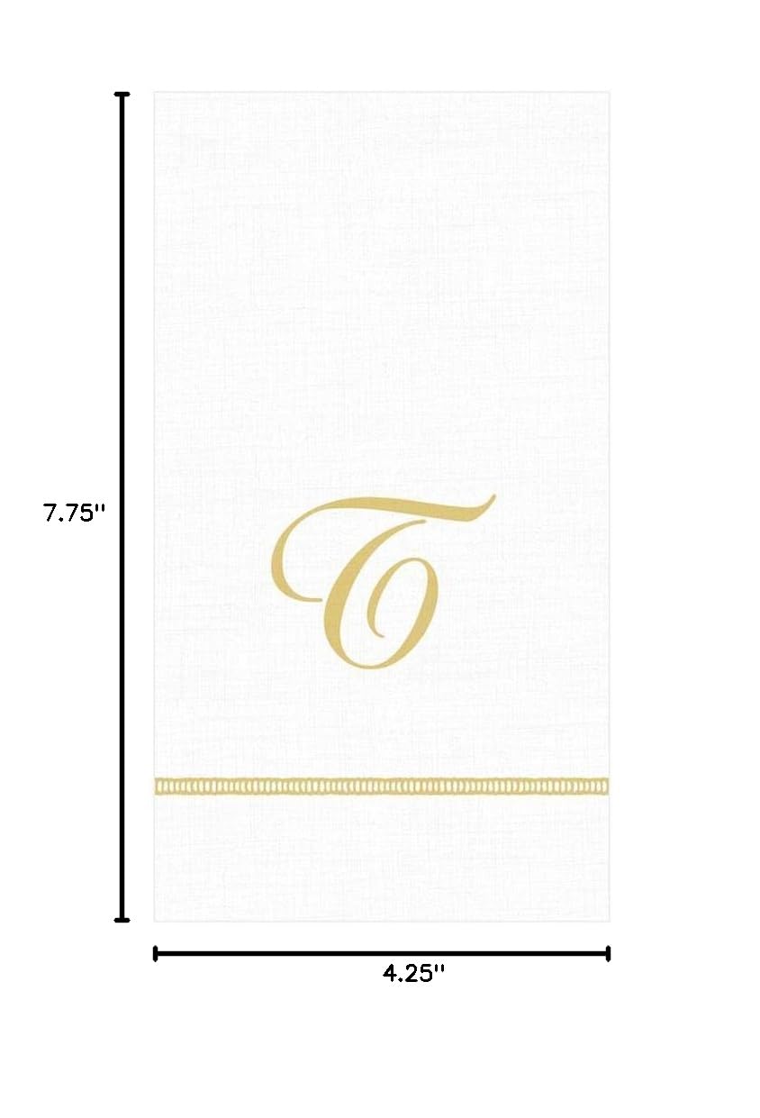 Caspari Hemstitch Script Paper Guest Towels - Monogram Letter T, Set of 60 Disposable Napkins for Weddings, Parties & Elegant Dining