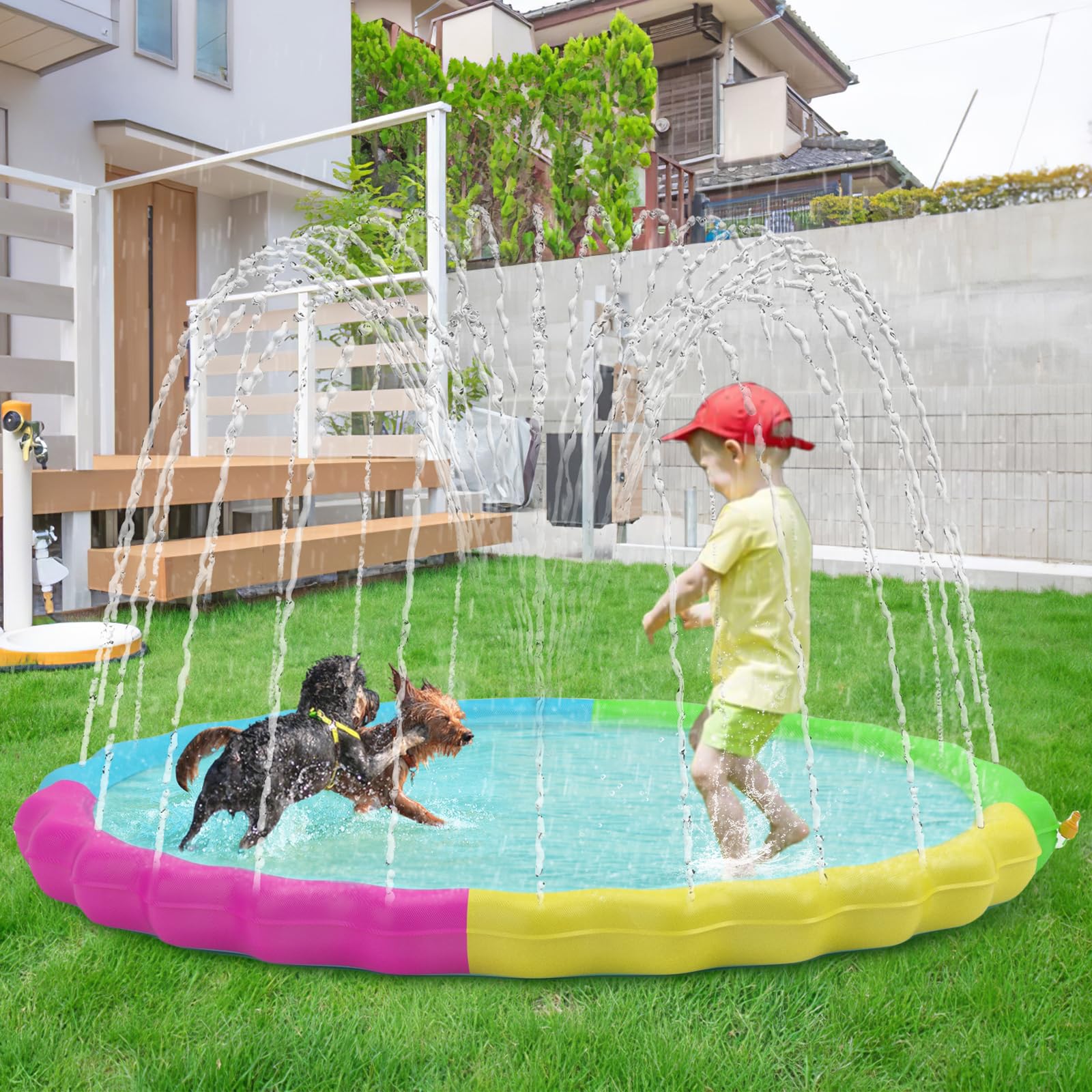 **Heeyoo Non-Slip Splash Pad for Kids & Toddlers – Outdoor Water Play Mat, Summer Sprinkler Pool, Durable & Scratch-Resistant for Dogs – Perfect for Backyard, Park, and Beach Fun**