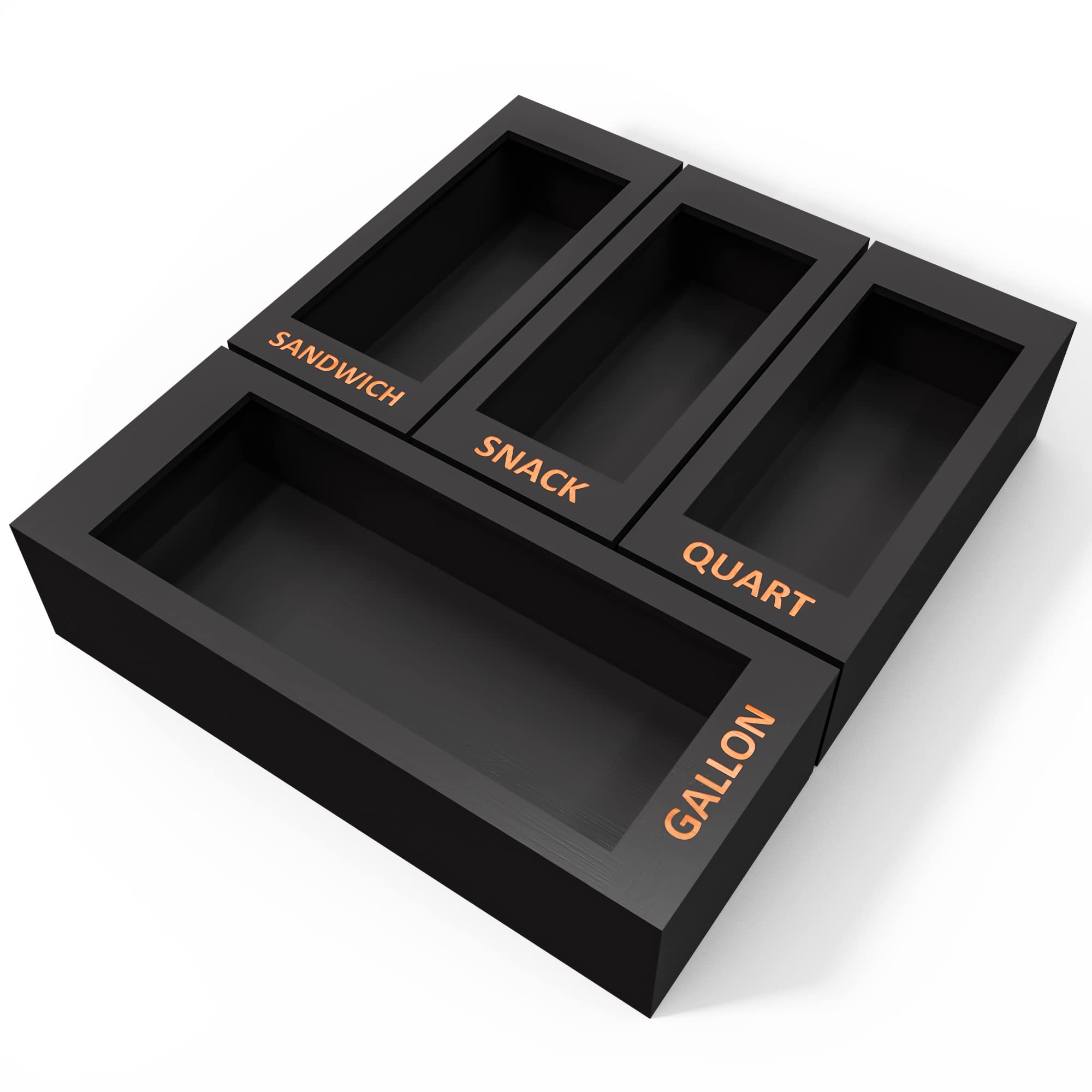 DALSHABET Bamboo Kitchen Drawer Organizer - 4 Compartment Food Storage Bag Dispenser for Gallon, Snack & Sandwich Bags (12x14 Inches, Black) | Perfect for Pantry Organization & Meal Prep Storage