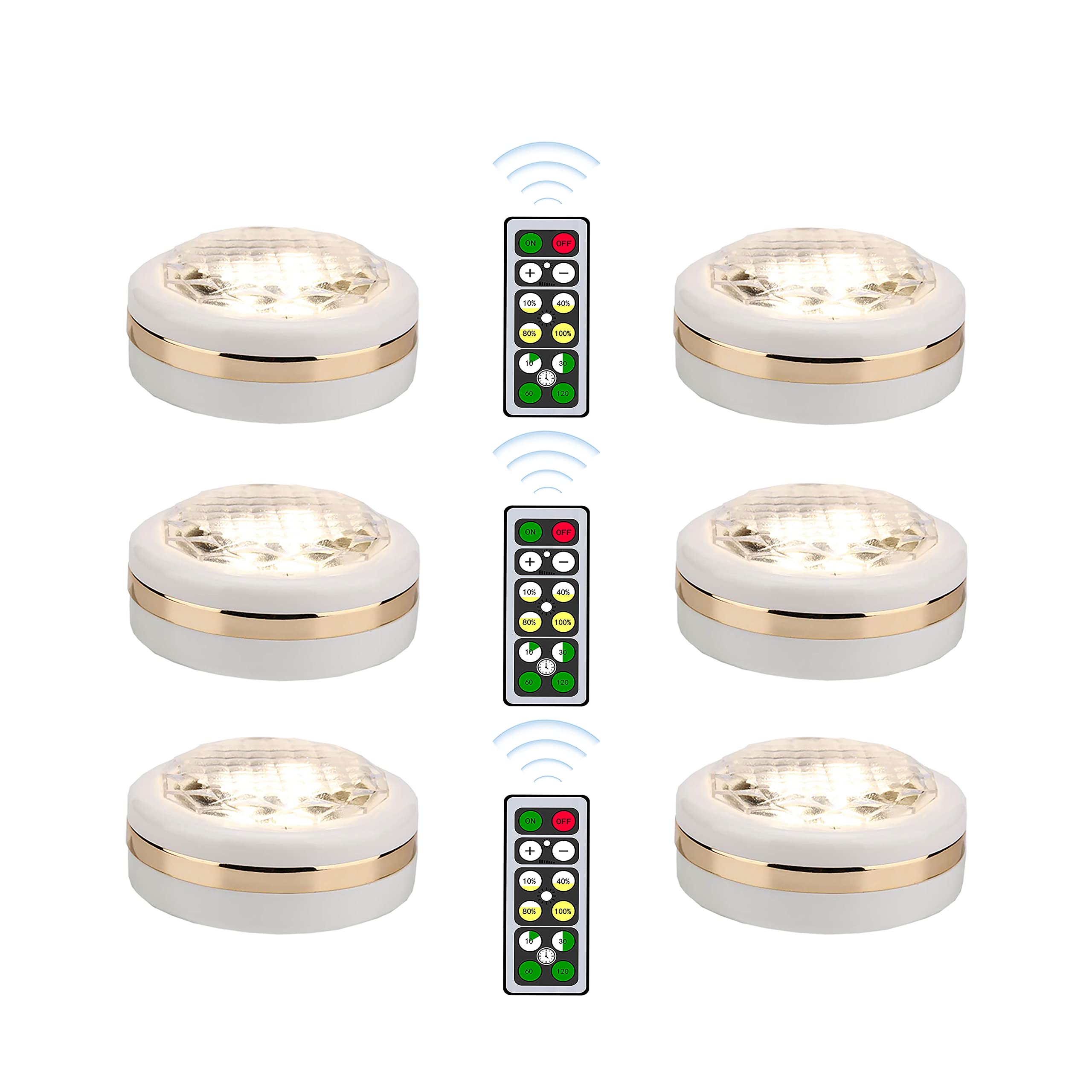 6 Pack Wireless LED Puck Lights with Remote Control - Battery Operated Under Cabinet Lighting for Kitchen, Closet, Counter - Dimmable Stick-On Lights for Home Decor & Task Illumination