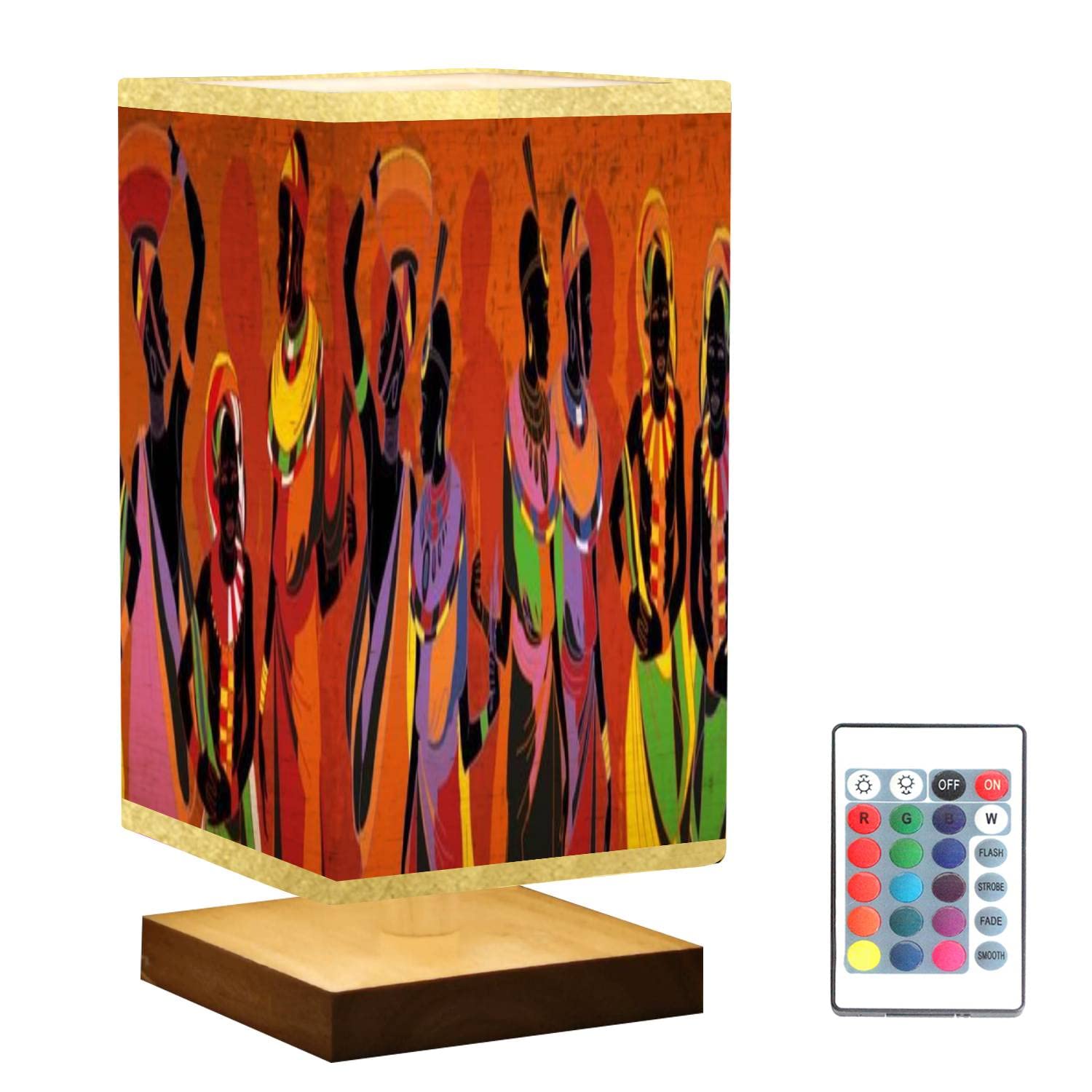 African Women Silhouettes Wooden Table Lamp with Dimmable Flaxen Fabric Shade - Handcrafted Nightstand Light for Bedroom, Living Room, Office | Perfect for Reading, Relaxing & Home Decor