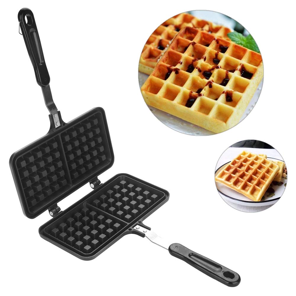 Non-Stick Dual Head Waffle Maker Pan - Gas Press Plate for Homemade Belgian Waffles - Perfect for Breakfast, Brunch & Family Gatherings - Household Kitchen Baking Tool