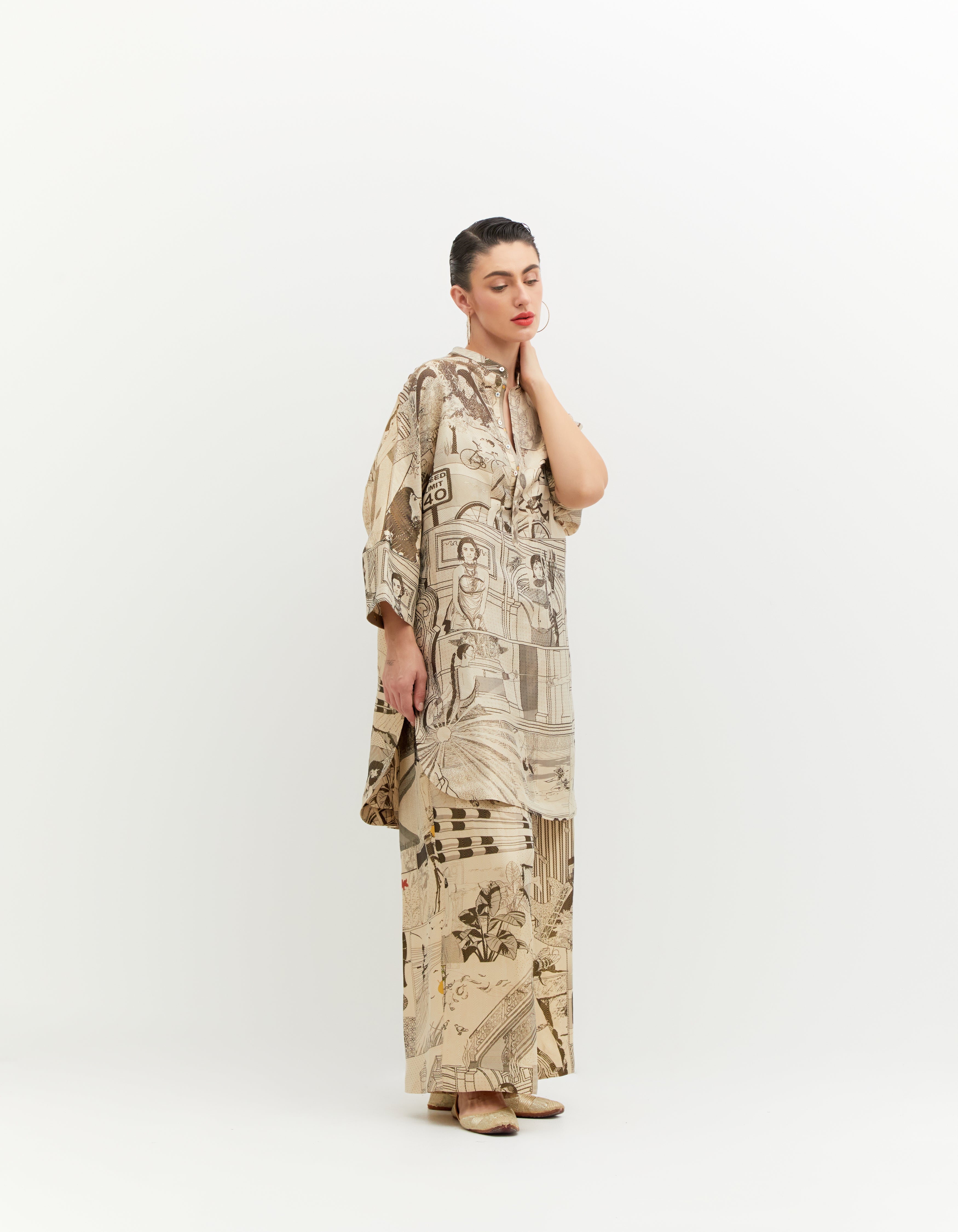 SD Leap Noor Kurta Silk Brocade Zig Zag Black & White - Elegant Traditional Indian Tunic for Women, Perfect for Festivals, Weddings & Special Occasions