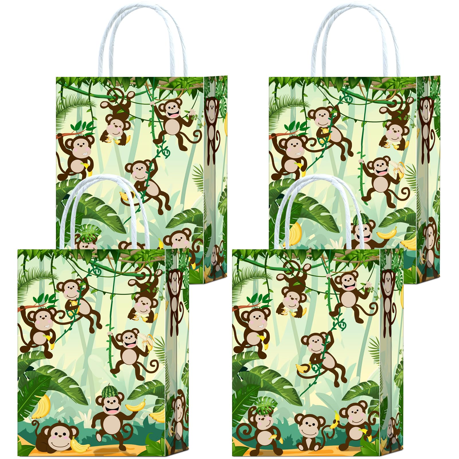 16-Piece Monkey Goodie Bags for Birthday Parties - Jungle Theme Treat Bags for Kids & Adults - Perfect for Monkey-Themed Celebrations, Baby Showers, and Zoo Animal Decorations