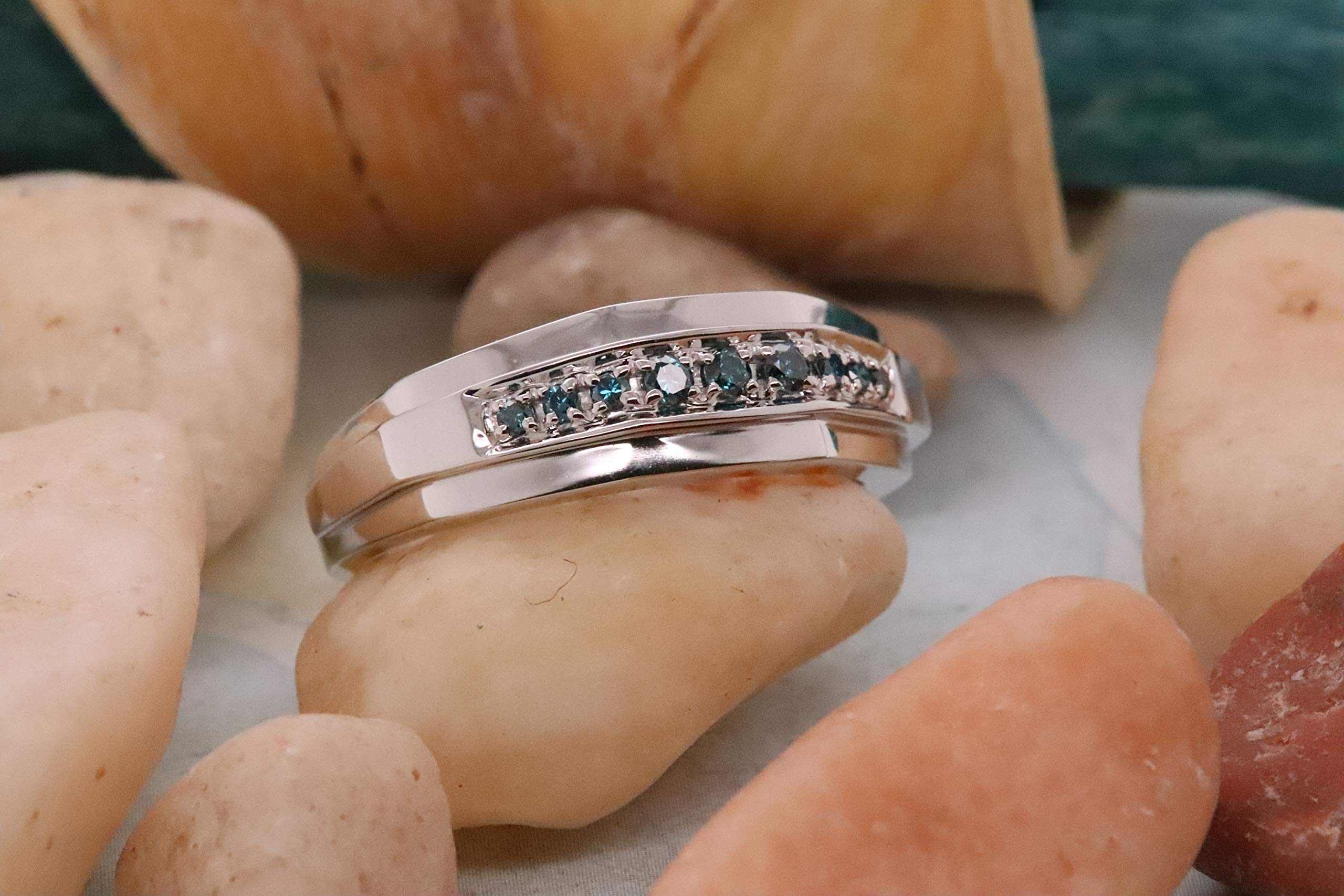 0.25 Carat Round Blue Diamond Men's Wedding Band - Sterling Silver Anniversary Ring for Him - Perfect for Proposals, Engagements & Special Occasions
