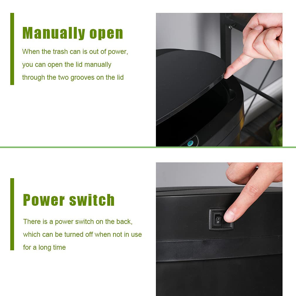 13 Gallon Automatic Touchless Stainless Steel Trash Can with Lid - Sensor Motion Garbage Bin for Kitchen, Bathroom, Bedroom & Office - Durable Brushed Metal Waste Bin (50L, 17.3x23.6 Inches, Black) - Perfect for Hands-Free Hygiene & Modern Home Decor