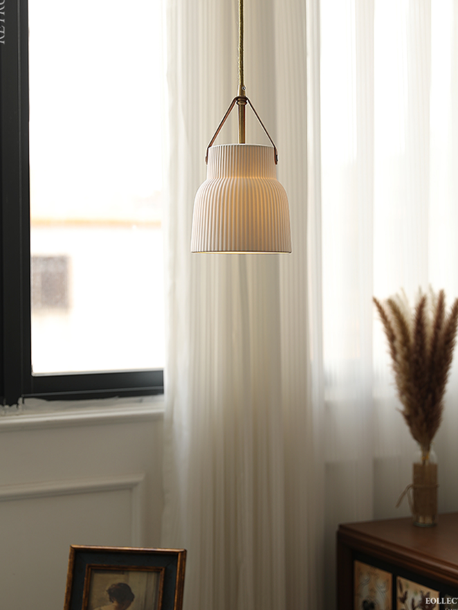 Gina Ridged Ceramic Pendant Light - Modern Farmhouse Ceiling Fixture for Kitchen Island, Dining Room & Bedroom Lighting
