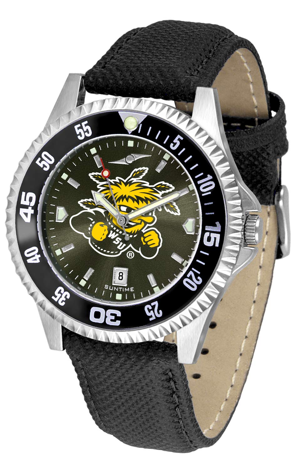 Sun Time Wichita State Shockers Men's Competitor Team Watch - Leather Band with AnoChrome Dial & Color Bezel - Perfect for Game Days, Sports Events & Casual Wear