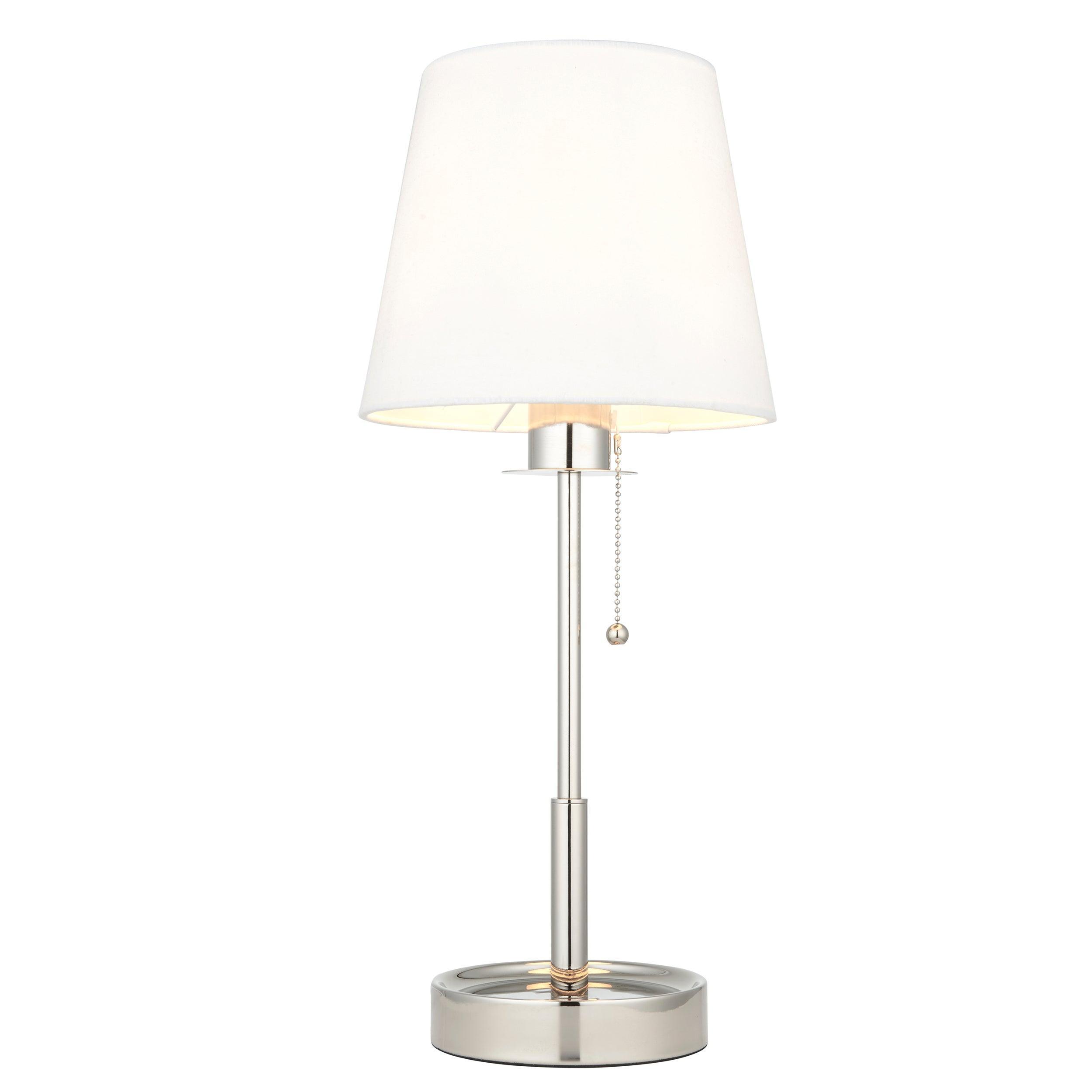 Kensington Nickel Art Deco Vanity Table Lamp with White Shade - Elegant Bedroom & Living Room Lighting for Home Decor