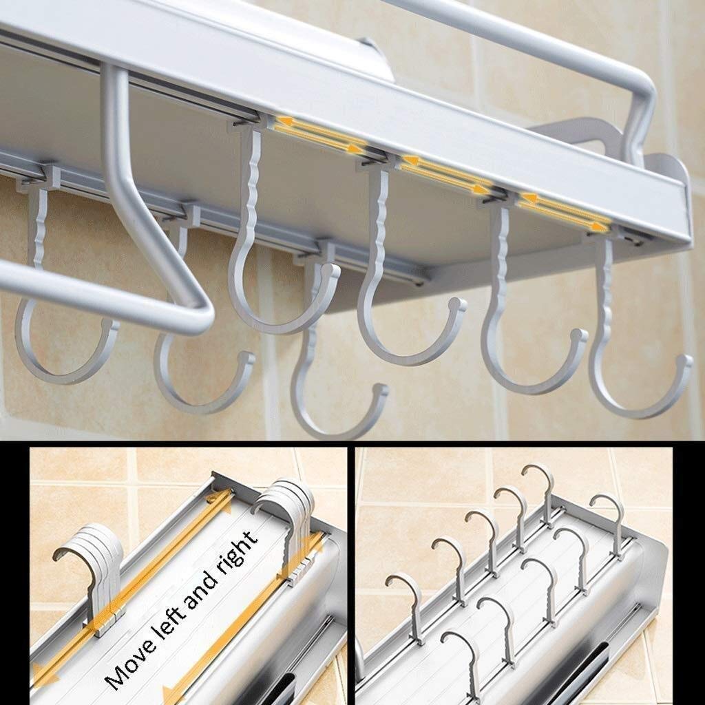 Multifunctional Wall Mounted Kitchen Storage Shelf - Pot Pan Rack with Bottle Holder & Silverware Hooks - 80 cm Space Saving Organizer for Pots, Utensils, Spices & Books - Perfect for Small Kitchens, Pantries & Home Organization
