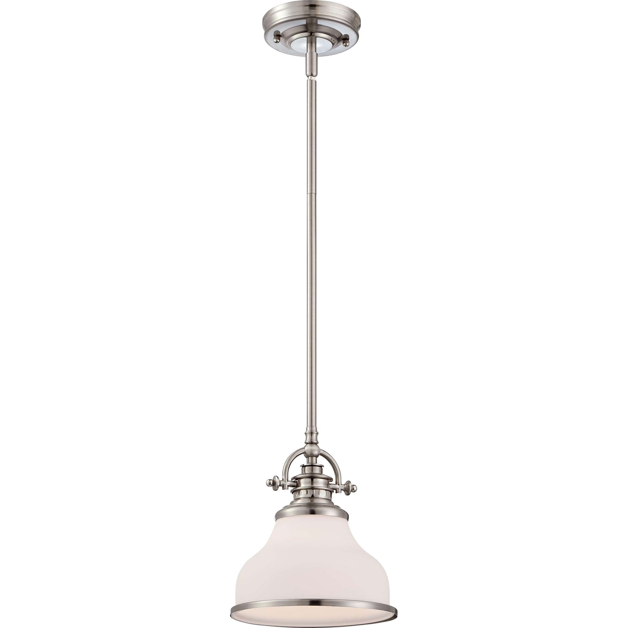 Quoizel Grant Mini Pendant Light - 8 Inch Brushed Nickel Opal Etched Glass Hanging Ceiling Fixture - Perfect for Kitchen Island, Dining Room, Bedroom, Bar, Cafe & Office Lighting - Modern & Elegant Home Decor