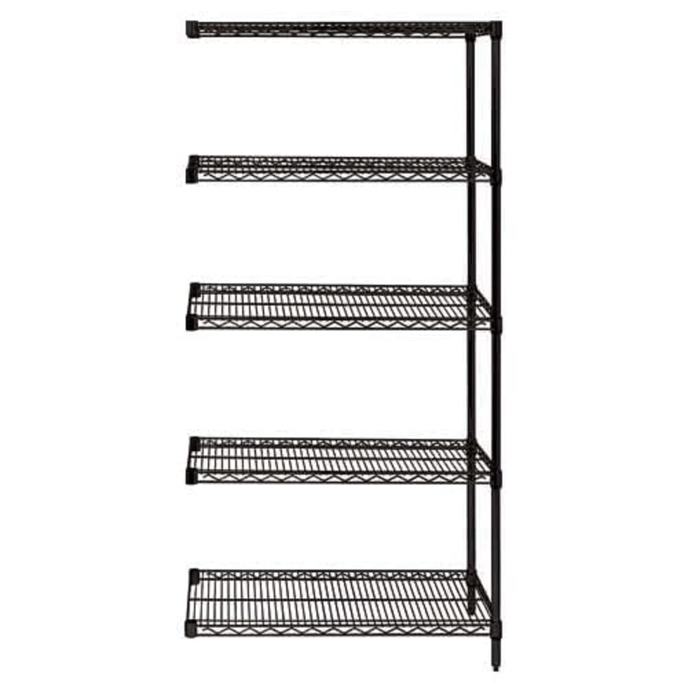 Quantum AD74-1248BK-5 Commercial Kitchen Wire Shelving Add-On Kit - 5 Shelves, 2 Posts & 10 S-Hooks | 800 lb Capacity per Shelf | 48