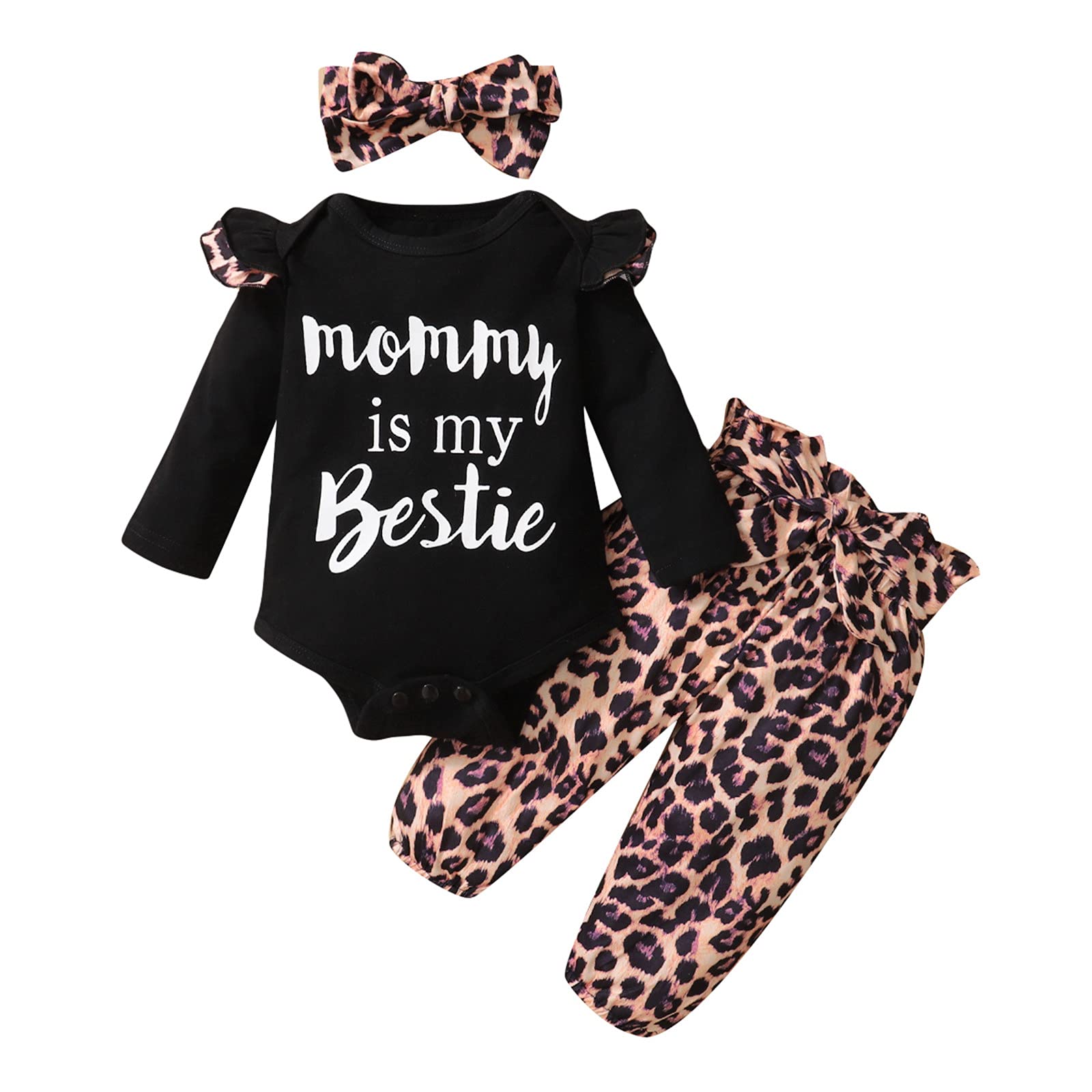 Baby Girl & Boy Newborn Clothes - Long Sleeve Letter Romper Bodysuit with Leopard Print Pants | Soft Cotton Infant Outfit for Photo Shoots, Playtime & Daily Wear
