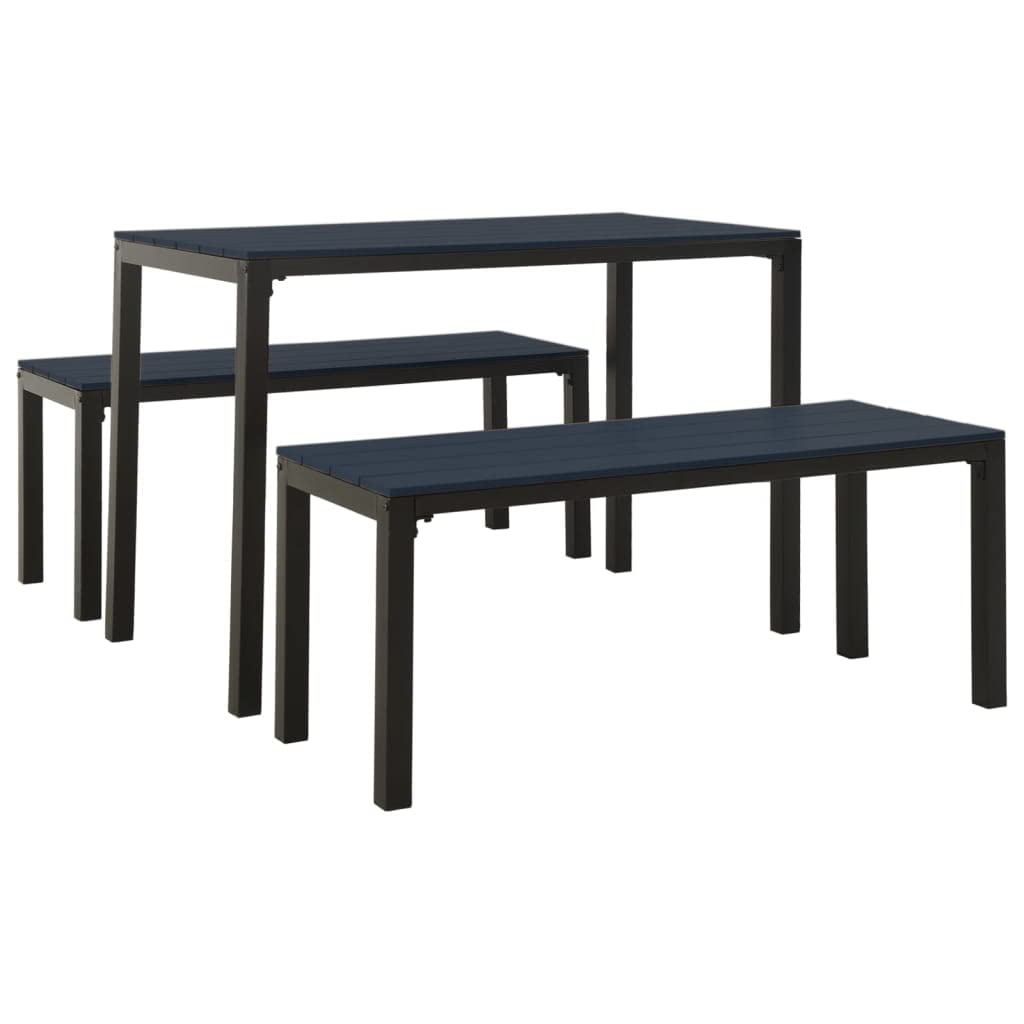 vidaXL 3-Piece Patio Dining Set - Outdoor Steel & WPC Furniture with Weather-Resistant Table & 2 Benches - Black - Perfect for Backyard, Garden or Poolside Dining