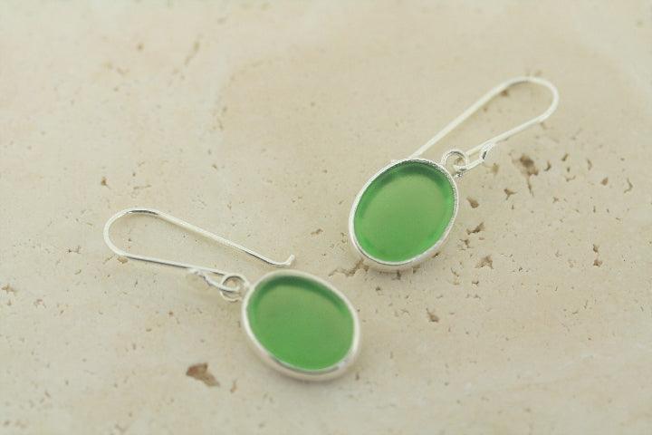 Handmade Green Oval Sea Glass Earrings - Natural Beach Glass Jewelry for Women - Perfect for Beach Weddings, Boho Fashion & Everyday Wear