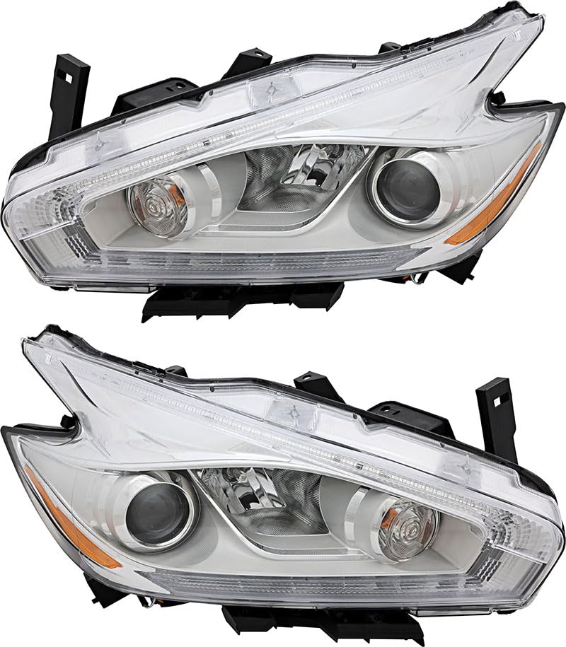 2017-2018 Nissan Murano Halogen Headlights Set - Driver & Passenger Side Replacement Lamps for Improved Night Driving Safety