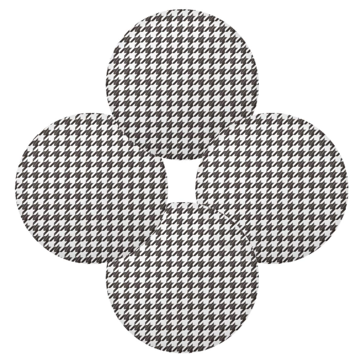 Nander Round Washable Placemats Set of 6 - Black Houndstooth Plaid Polyester Dining Table Mats for Kitchen, Dinner Party & Holiday Decor