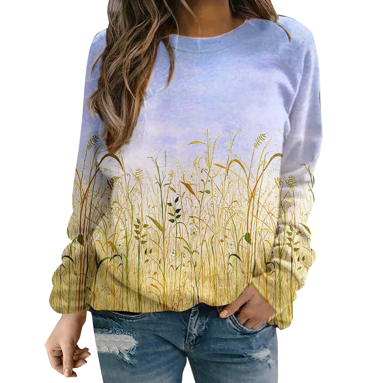 Malbaba Women's Vintage Floral Print Sweatshirt - Y2K Trendy Pullover Tee for Casual Wear & Street Style Outfits