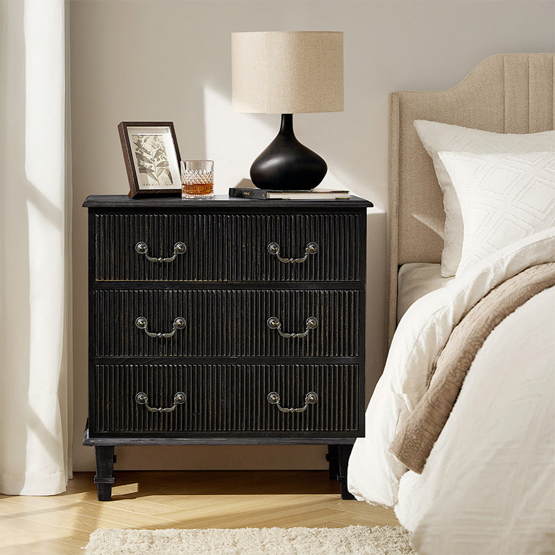 Rustic 3-Drawer Nightstand with USB Charging Station - Solid Wood Bedside Table for Bedroom, Living Room & Guest Room | Galatea Optional Types