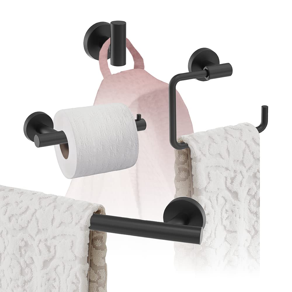 Amerock Matte Black Arrondi 18-Inch Towel Bar Set - 4-Piece Bathroom Accessories for Modern Homes | Perfect for Bathrooms, Powder Rooms & Spa Retreats