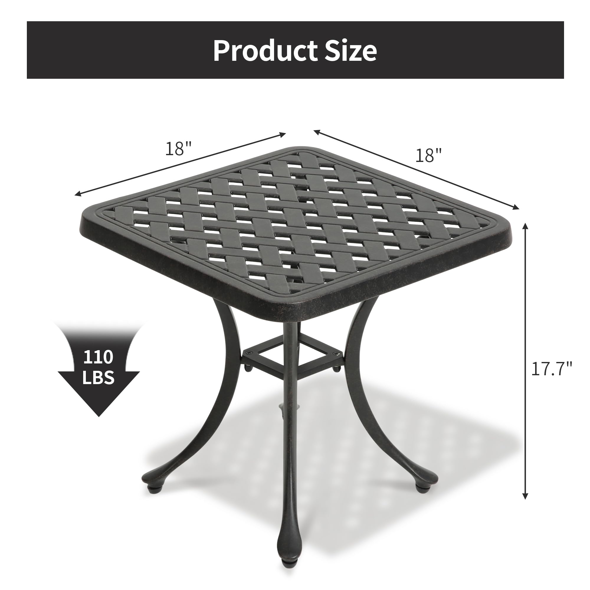 **HOMEFUN Outdoor Side Tables for Patio - Rustproof Cast Aluminum End Tables for Garden, Porch, Balcony - Waterproof & Durable (Antique Bronze) - Perfect for Outdoor Relaxation & Entertaining**
