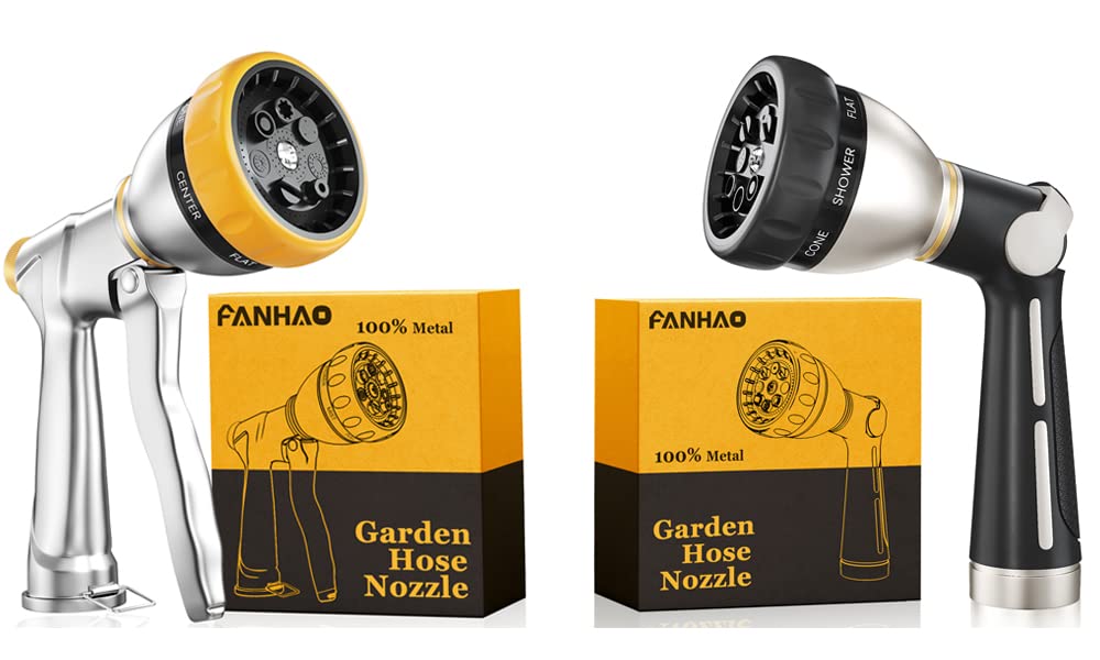 FANHAO Heavy Duty Garden Hose Nozzle with Thumb Control - 8 Spray Patterns for Watering, Washing Cars & Outdoor Cleaning