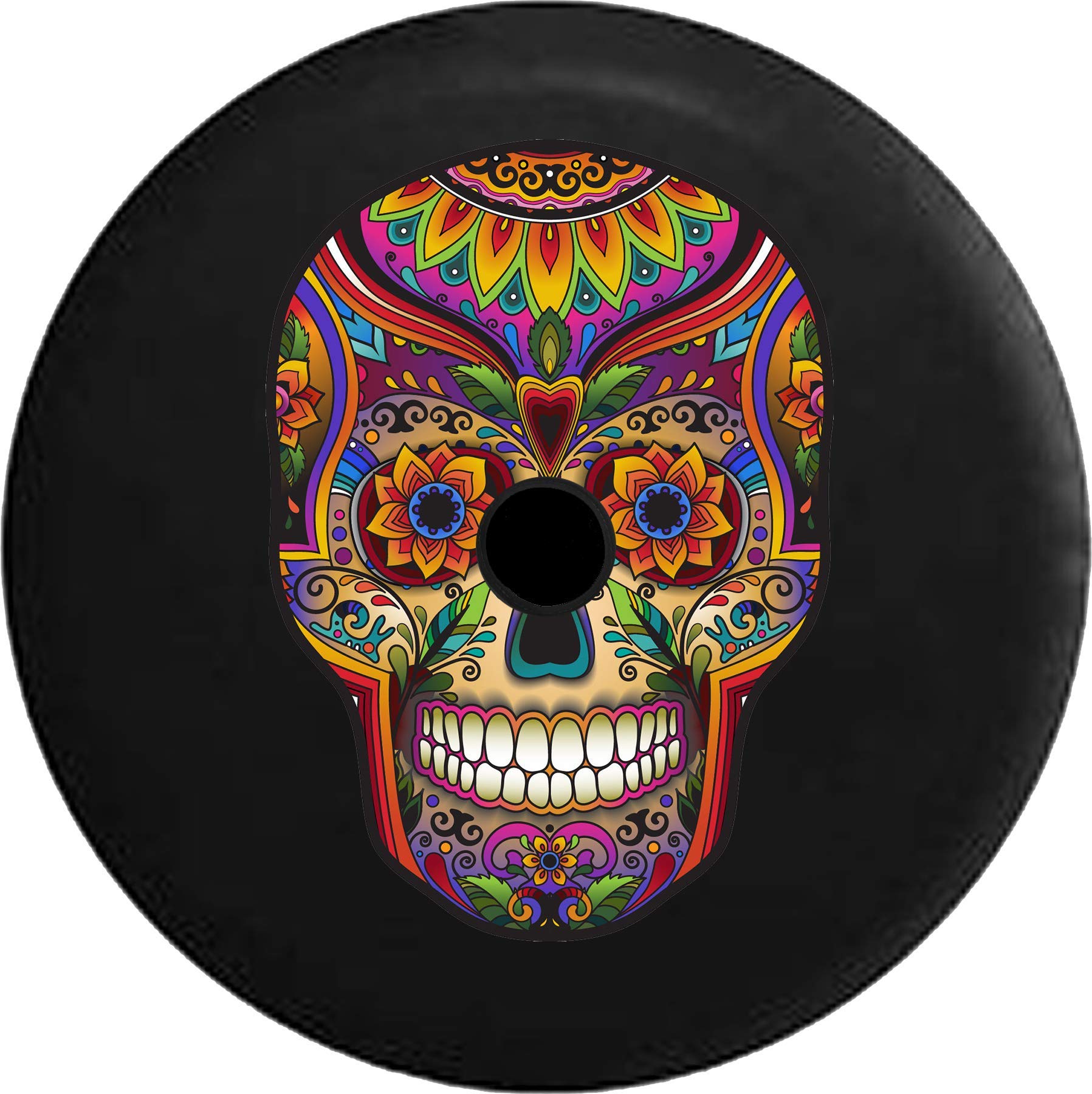 JL Spare Tire Cover - Black 33 Inch Sugar Skull Design with Backup Camera Hole | Artistic Heritage & Halloween Themed | Perfect for Trucks, Jeeps & SUVs