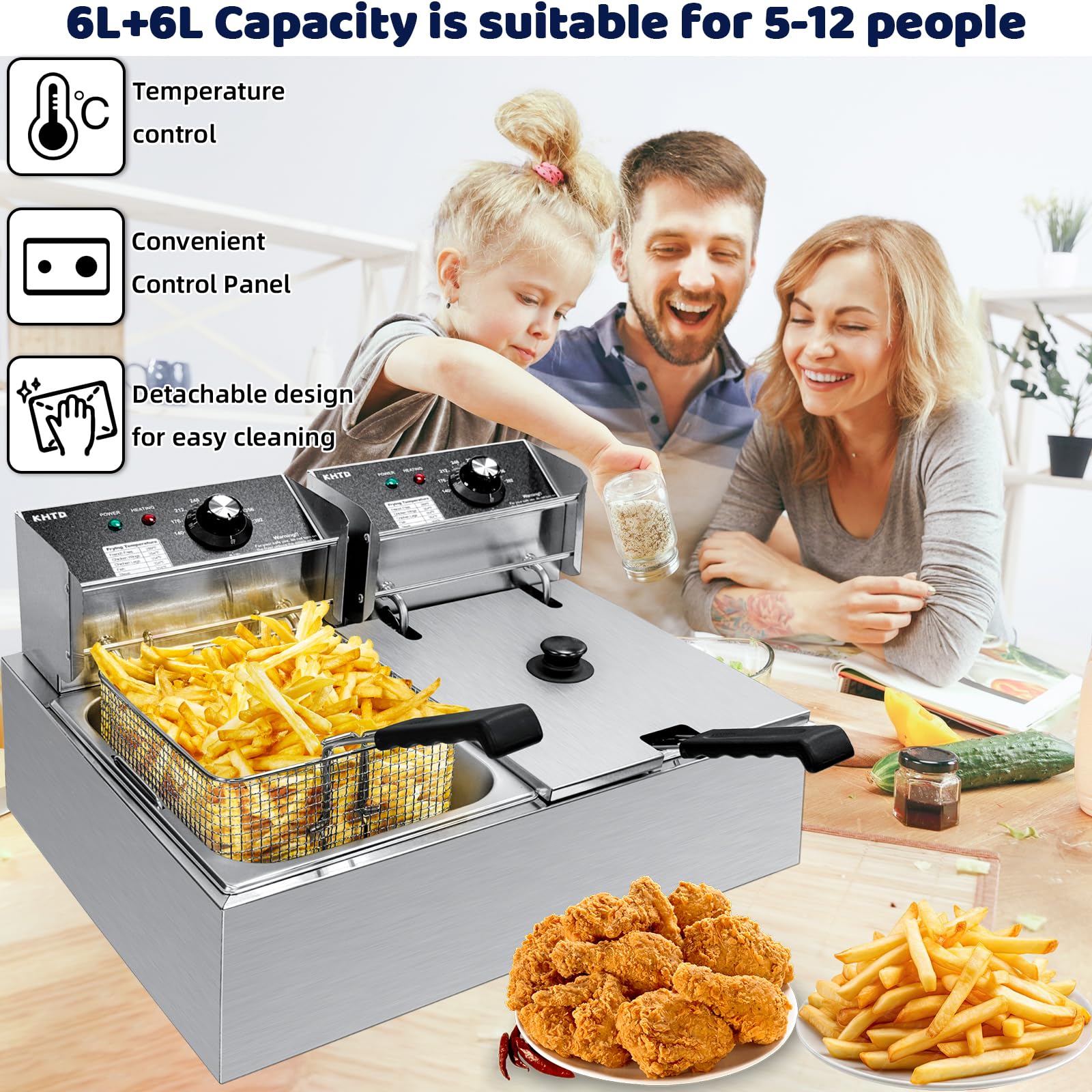 Commercial Deep Fryer with Basket - 12.7QT Large Capacity Stainless Steel Electric Oil Fryer 3400W for Restaurant, Food Truck, or Home Kitchen - Perfect for Frying Chicken, Fish, French Fries & Donuts