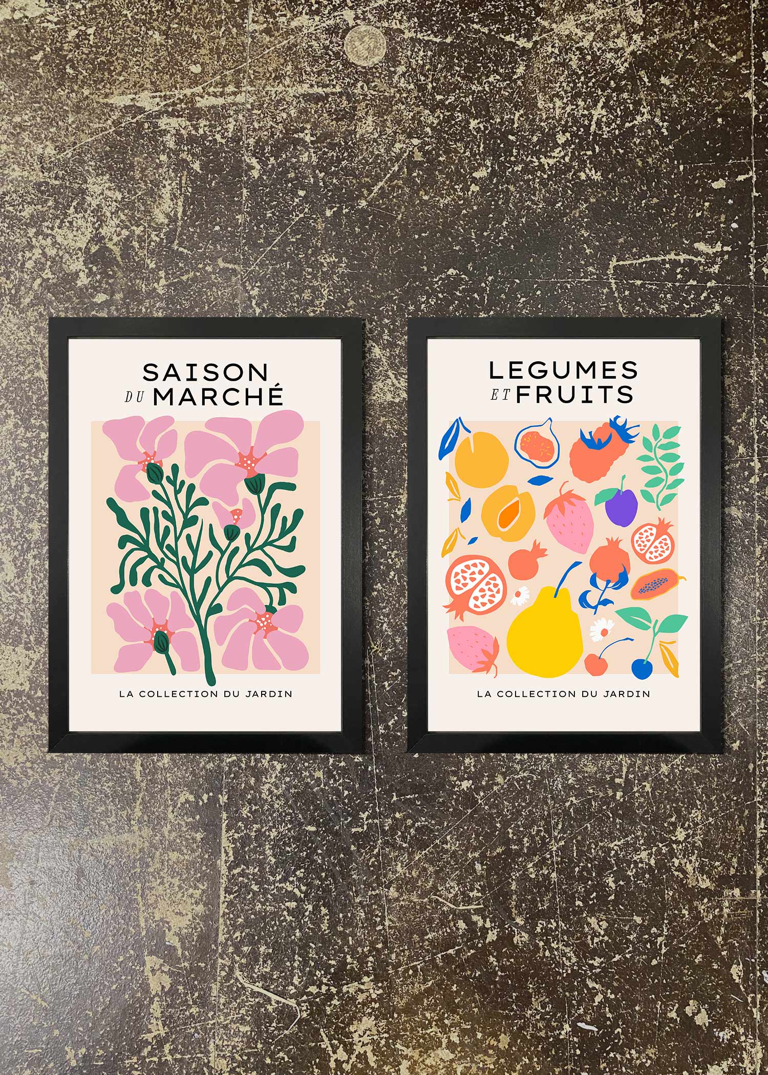 2 Premium Fruit & Flower Art Prints with Frames - Wall Decor for Living Room, Bedroom & Office | Ready to Hang Home Decor