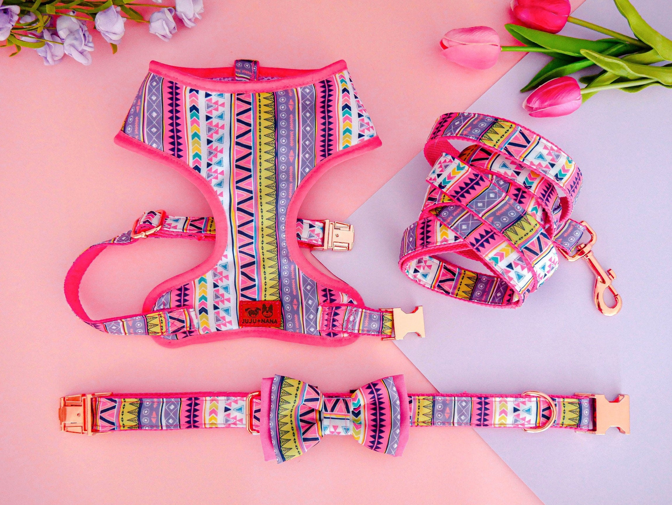 Premium Pink Aztec Dog Harness - Adjustable & Breathable Pet Vest for Small to Medium Dogs - Perfect for Walking, Hiking & Outdoor Adventures