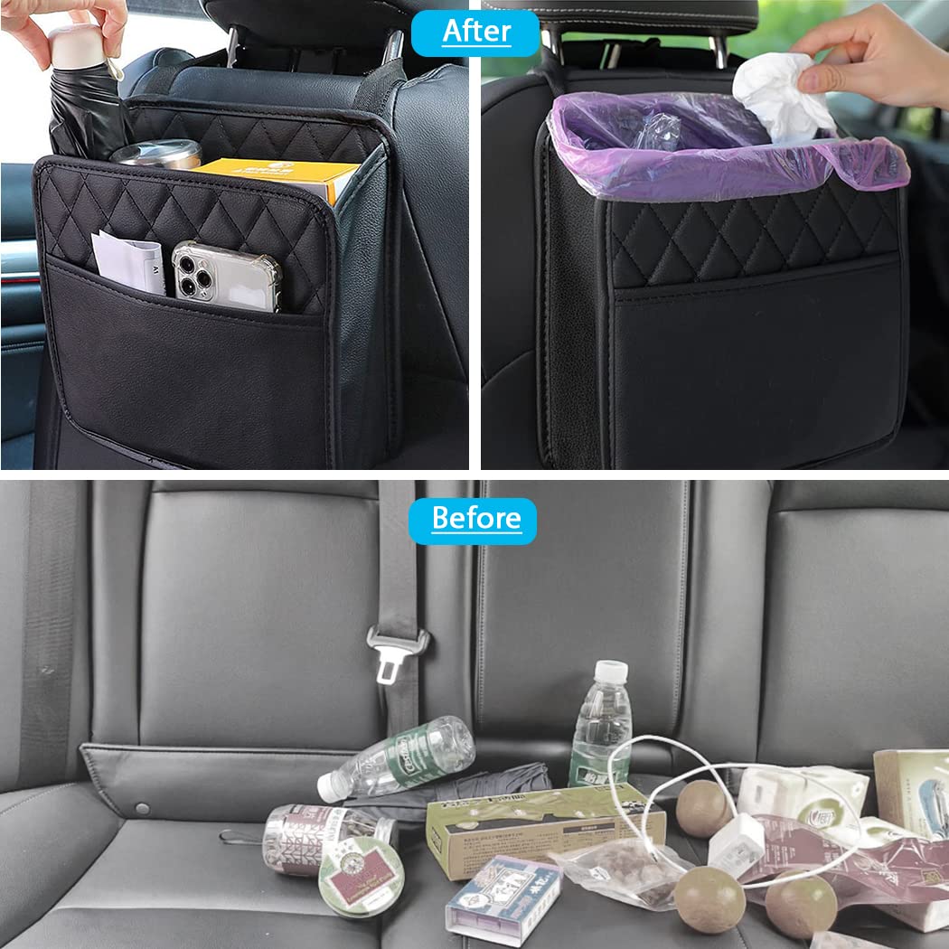 Premium PU Leather Car Back Seat Organizer - Universal Hanging Storage Bag for Most Vehicles (Black, 1-Pack) | Perfect for Road Trips, Family Travel & Daily Commute Organization