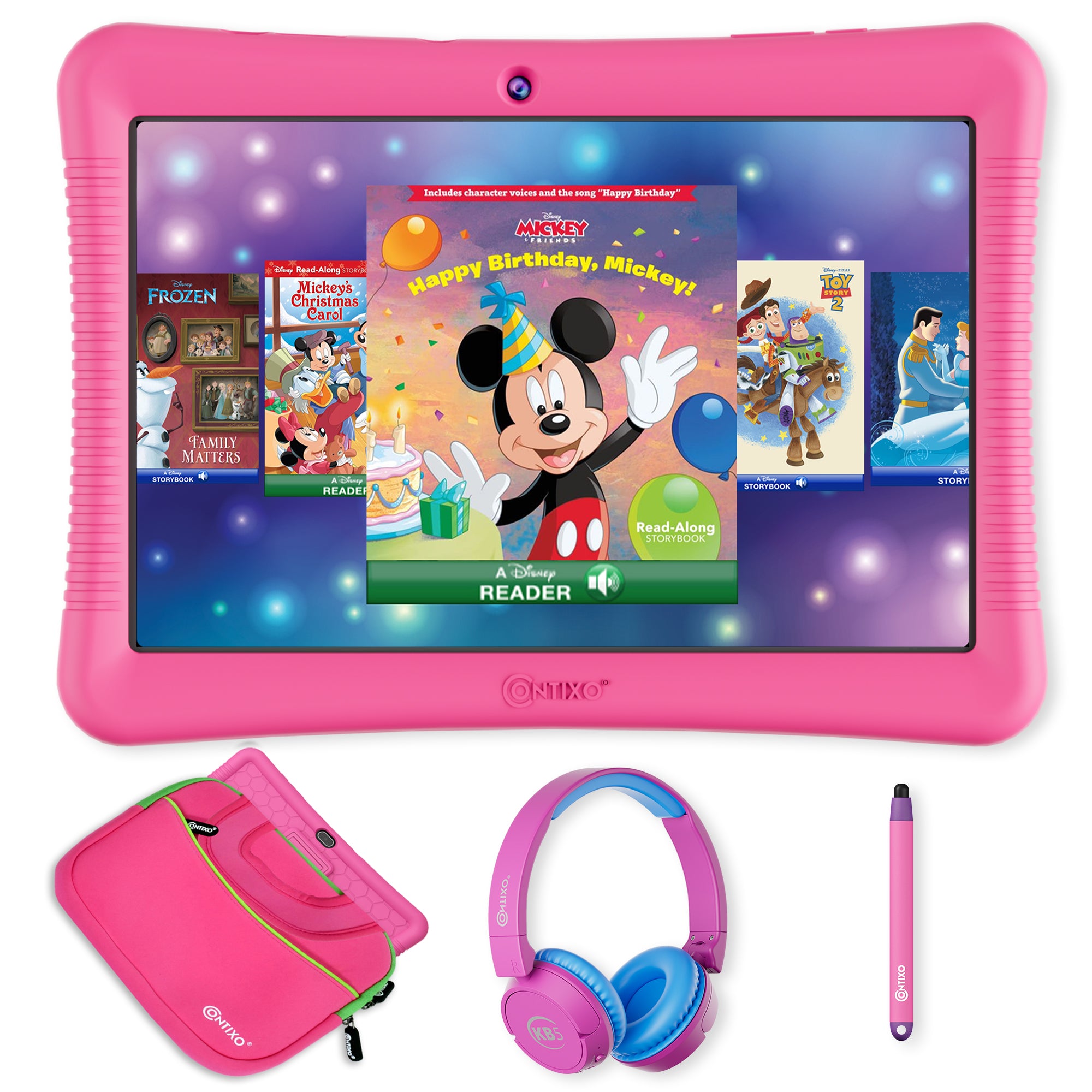Contixo 10 Inch Pink Kids Tablet with Disney eBooks, Protective Case & Stylus - Perfect for Learning, Entertainment & Travel | Android Tablet for Children Ages 3-12