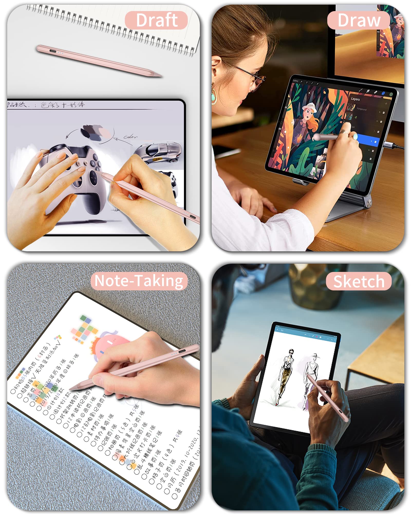 Premium Stylus Pen for iPad (2018-2024 Models) - Fast Charging Apple Pencil Alternative with Storage Case - Compatible with iPad Pro/Air/Mini 10th/9th/8th Gen - Perfect for Digital Art, Note Taking & Professional Work (Rose Gold)