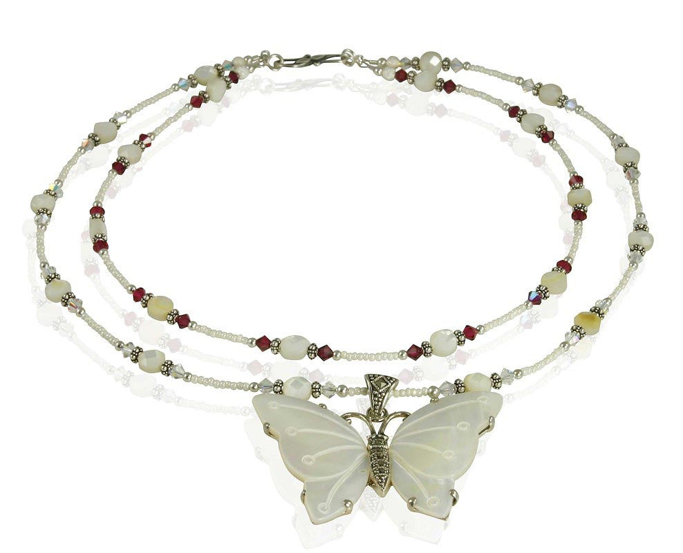 Handmade Butterfly Mother of Pearl Necklace - Elegant Pearl Jewelry for Women, Perfect Gift for Birthday, Anniversary & Special Occasions - Wear to Weddings, Parties & Date Nights
