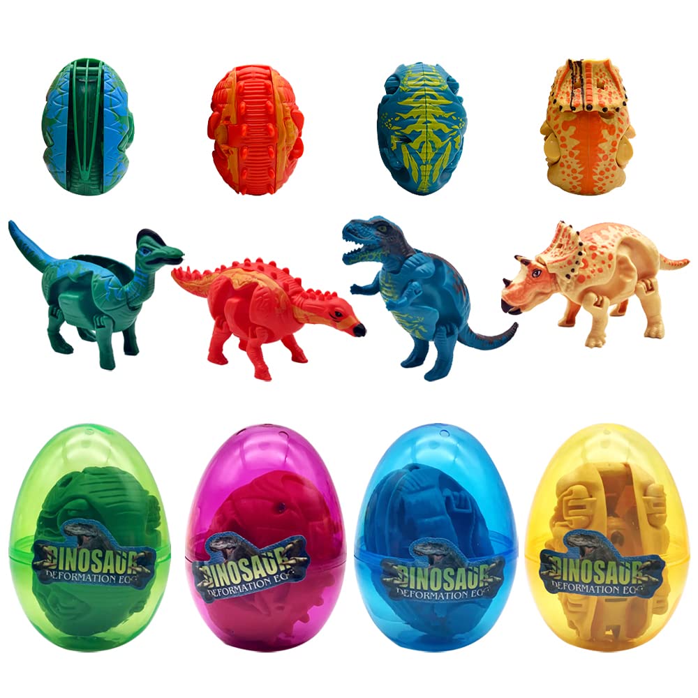 4 Pack Jumbo Dinosaur Transforming Easter Eggs - Kids Easter Egg Hunt Toys, Party Favors, Basket Stuffers & Birthday Decorations - Perfect for Easter Celebrations, Birthday Parties & Classroom Activities
