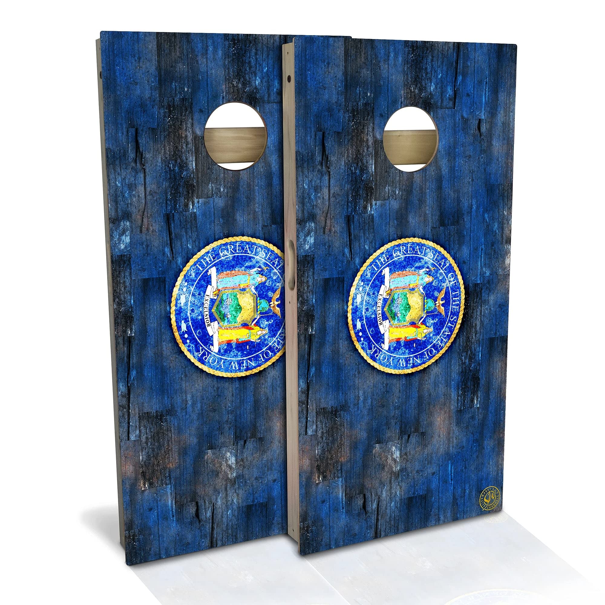 Skip's Garage New York Flag Color Cornhole Board Set - 2 Boards & 8 Bags - Custom Size & Accessories - Perfect for Backyard Parties, Tailgating, and Outdoor Games