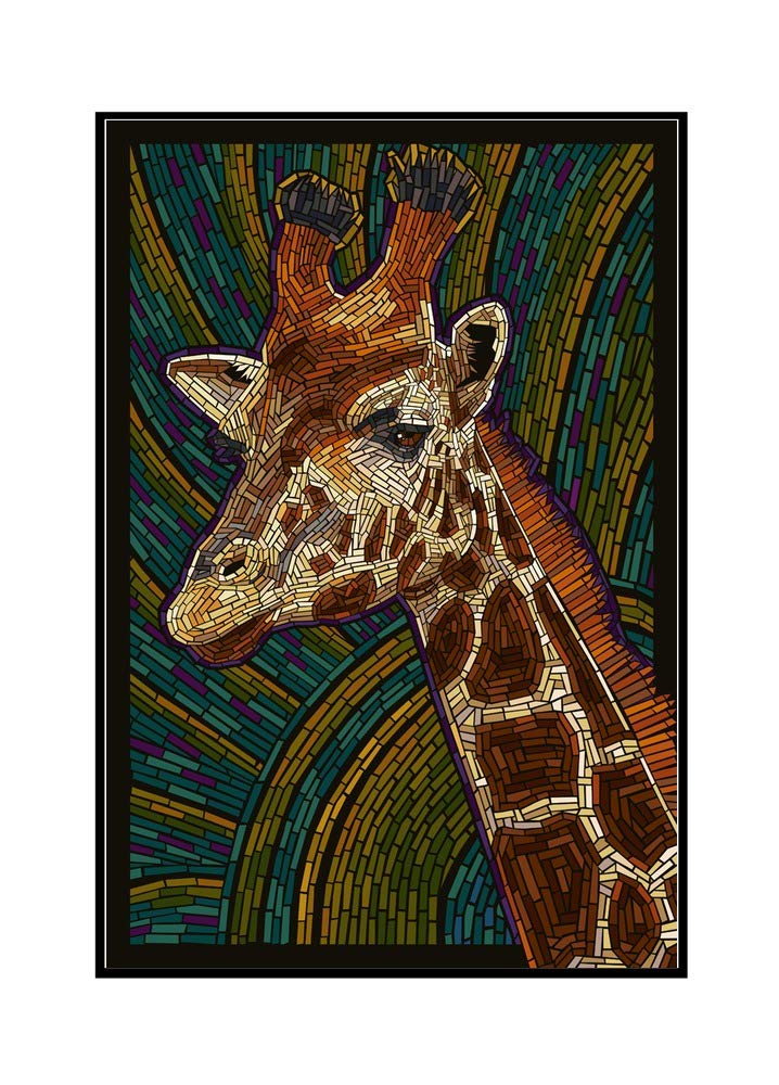 Giraffe Paper Mosaic Wall Art - 24x36 Framed Gallery Wrapped Canvas Painting - African Wildlife Decor for Living Room, Nursery & Office