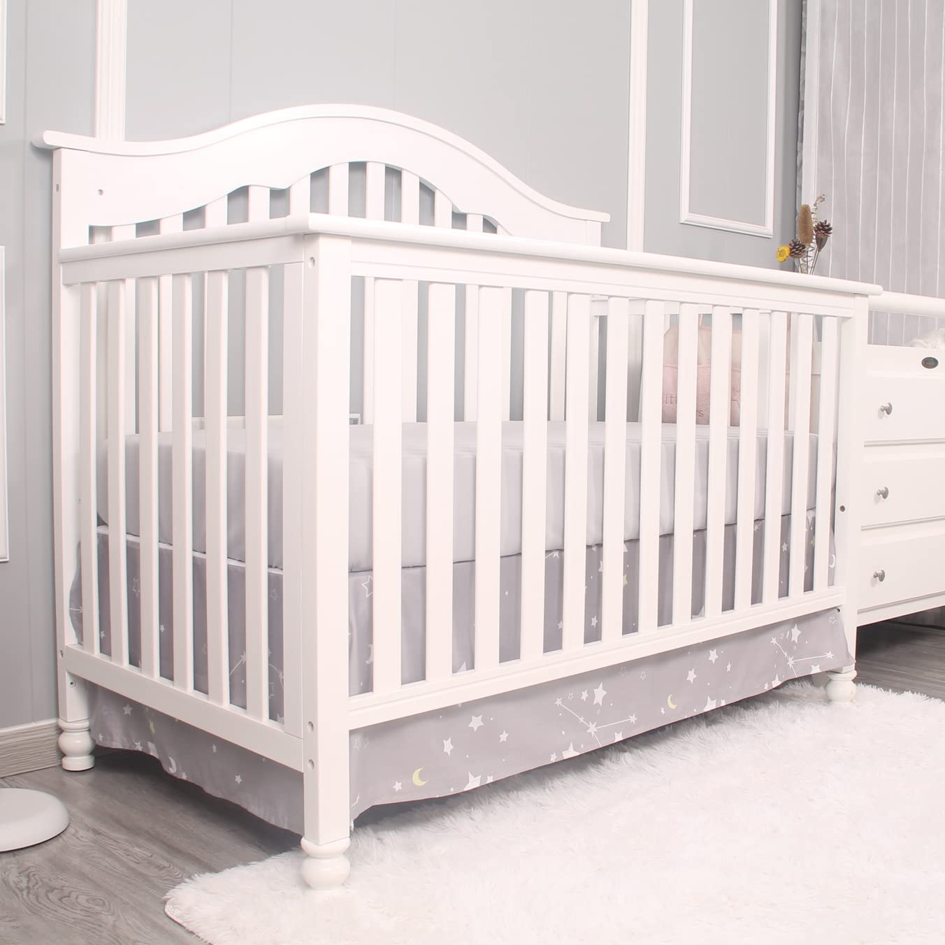 Belsden 3-Piece Baby Crib Bedding Set for Boys & Girls - Ultra Soft Nursery Bedding with Comforter, Fitted Crib Sheet & Crib Skirt - Star Light Grey - Perfect for Newborns, Infant Rooms & Baby Showers