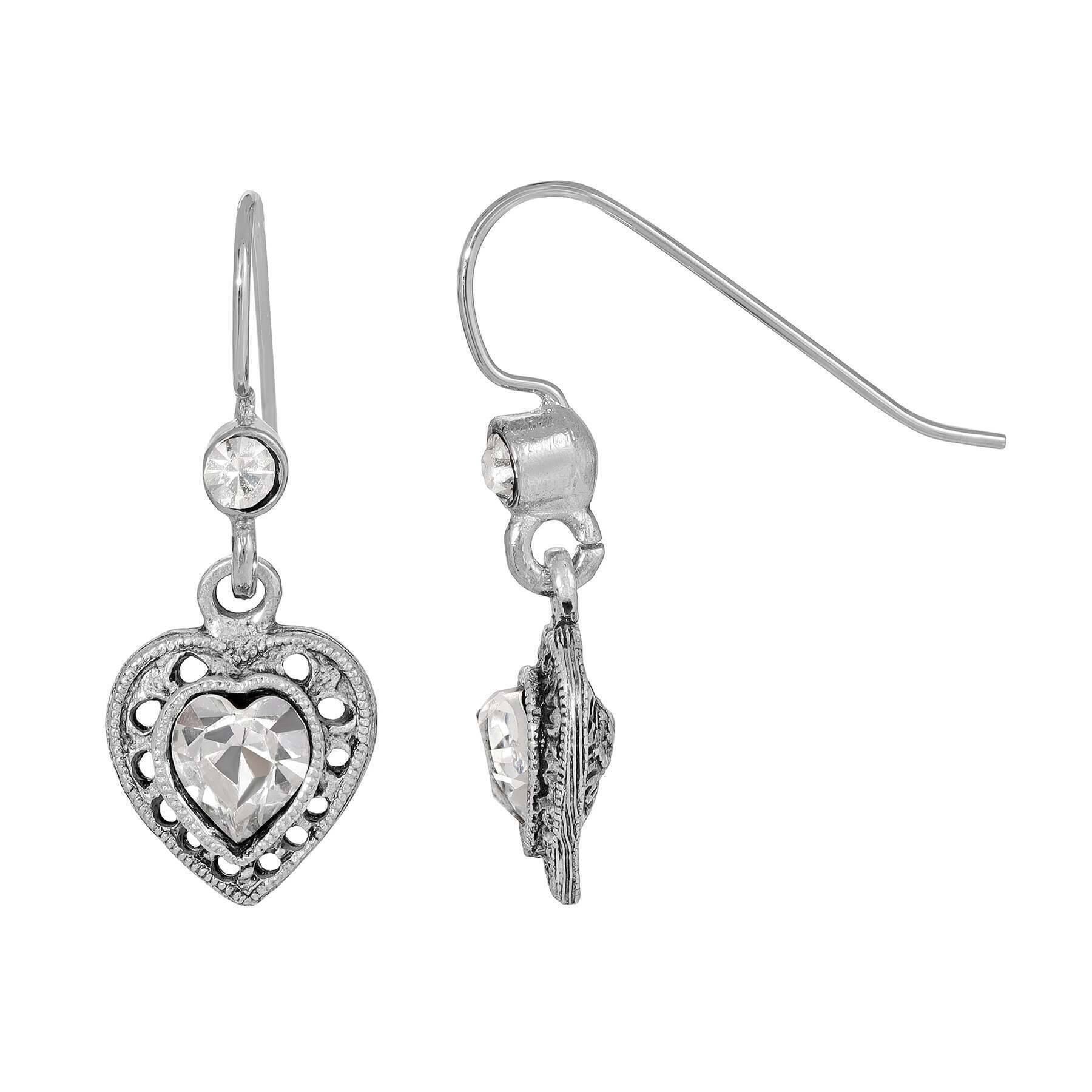 1928 Vintage Heart Crystal Drop Earrings - Antique Silver Dangle Earrings for Women - Perfect for Weddings, Parties & Special Occasions