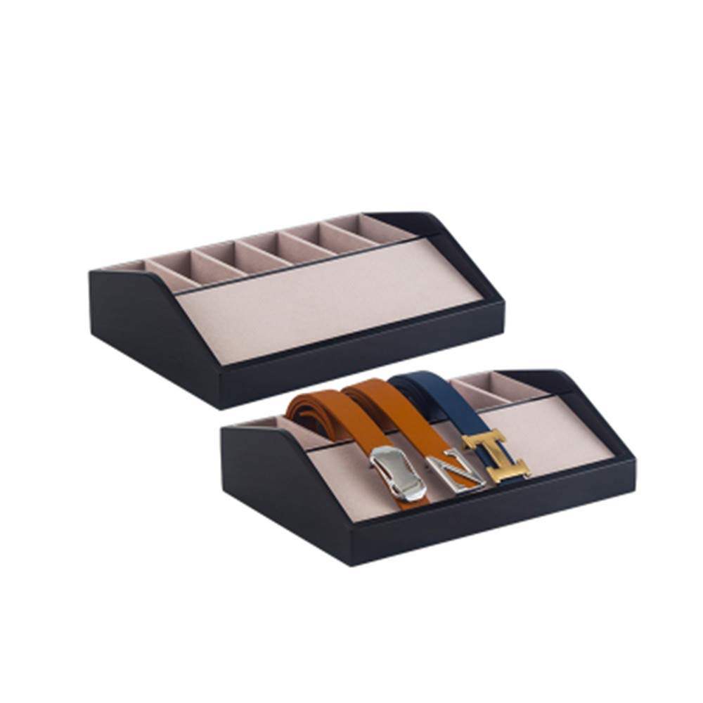 Premium Wooden Belt Display Box with 6 Grids - Black Belt Organizer Stand for Retail Stores & Boutiques | Perfect for Jewelry, Accessories & Leather Belt Showcase