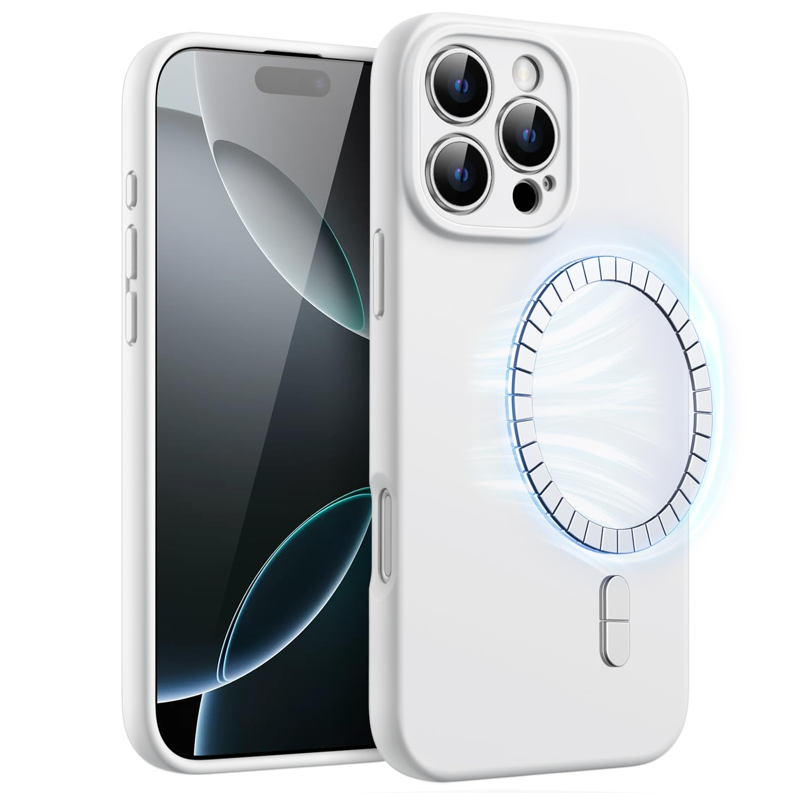 Premium JETech Magnetic Silicone Case for iPhone 16 Pro 6.3-Inch - Magsafe Compatible, Ultra-Soft Shockproof Cover with Full Camera Protection (White) - Perfect for Daily Use, Travel & Wireless Charging