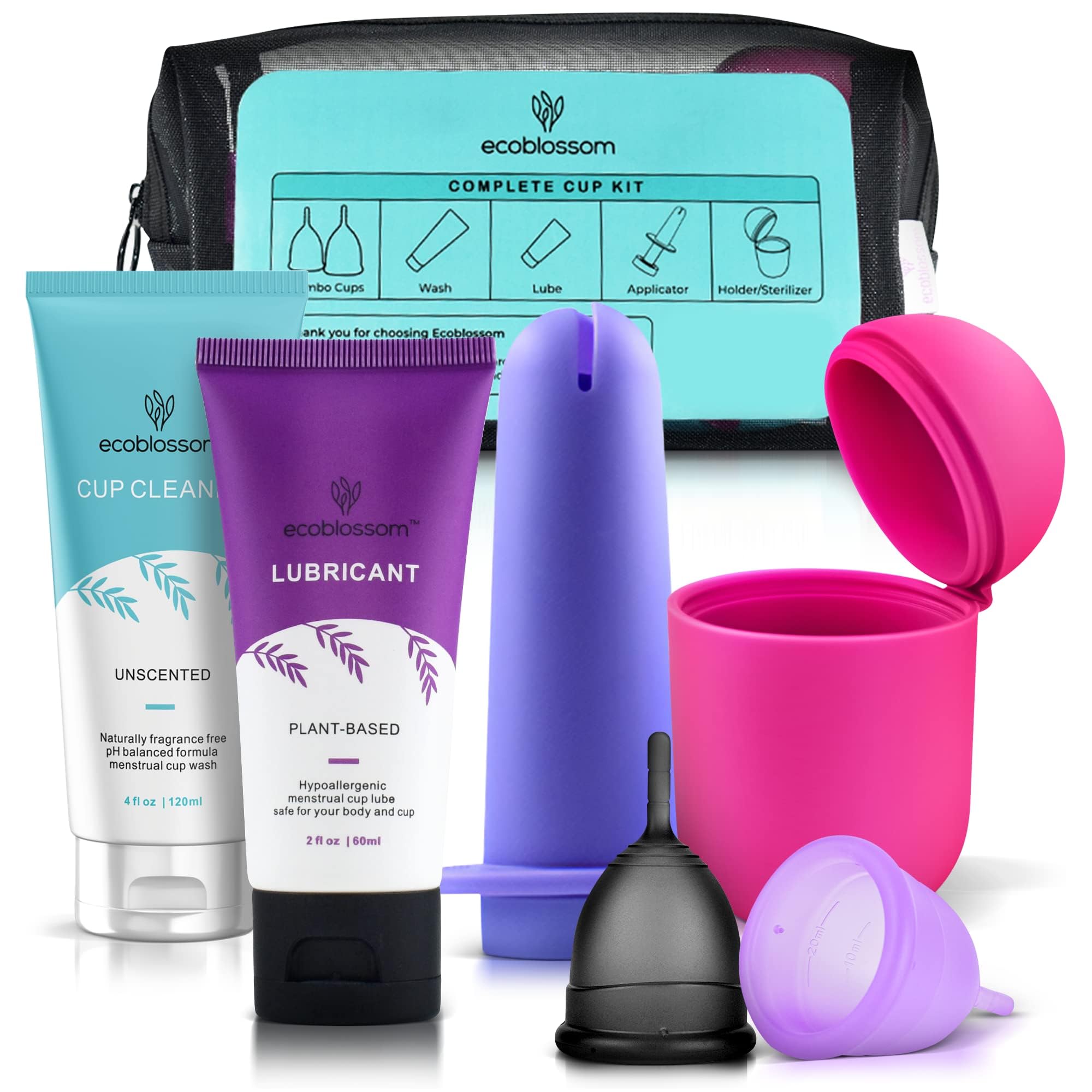 **EcoBlossom Complete Menstrual Cup Kit – Reusable Small & Large Period Cups, Silicone Sterilizer Holder, Cleansing Wash, Water-Based Lube & Easy-Insert Disc Applicator – All-Inclusive Set for Comfortable & Eco-Friendly Period Care**    *(Perfect for Travel, Gym, Swimming & Everyday Use – Leak-Proof & Sustainable Alternative to Pads & Tampons)*