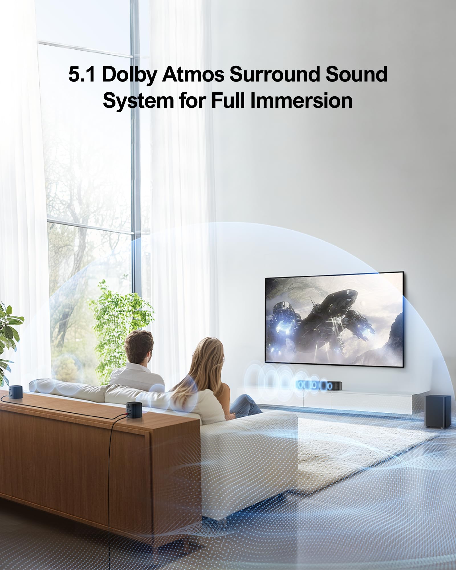 ULTIMEA Aura A50 Pro 5.1ch Dolby Atmos Soundbar with Wireless Subwoofer & Surround Speakers - HDMI eARC/Optical/AUX/BT Connectivity for Home Theater & TV Audio | Perfect for Movie Nights, Gaming & Music Streaming