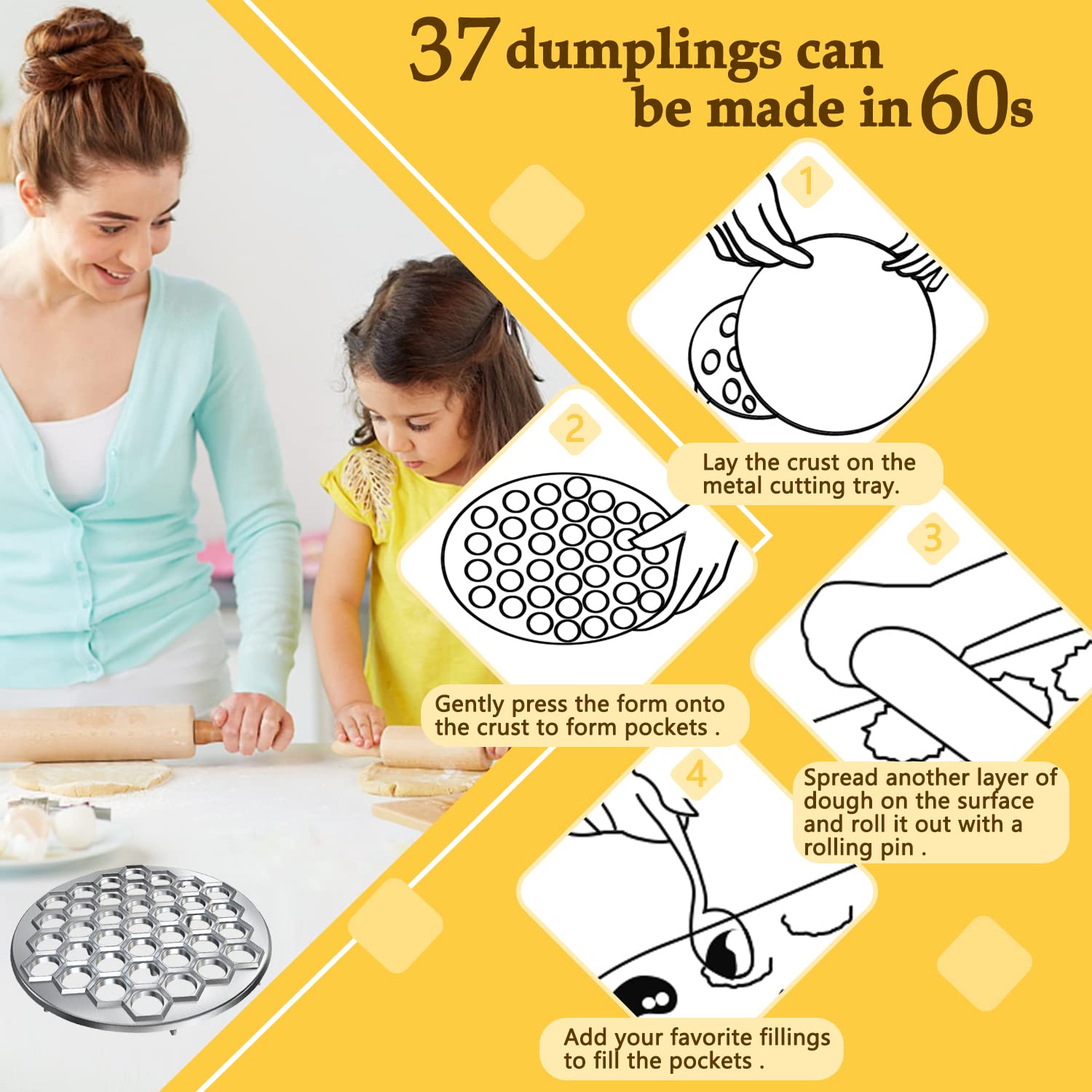 Russian Pelmeni Maker - 37 Hole Aluminum Alloy Dumpling Mold for Handmade Ravioli & Dumplings | Perfect for Traditional Russian Cuisine & Home Cooking