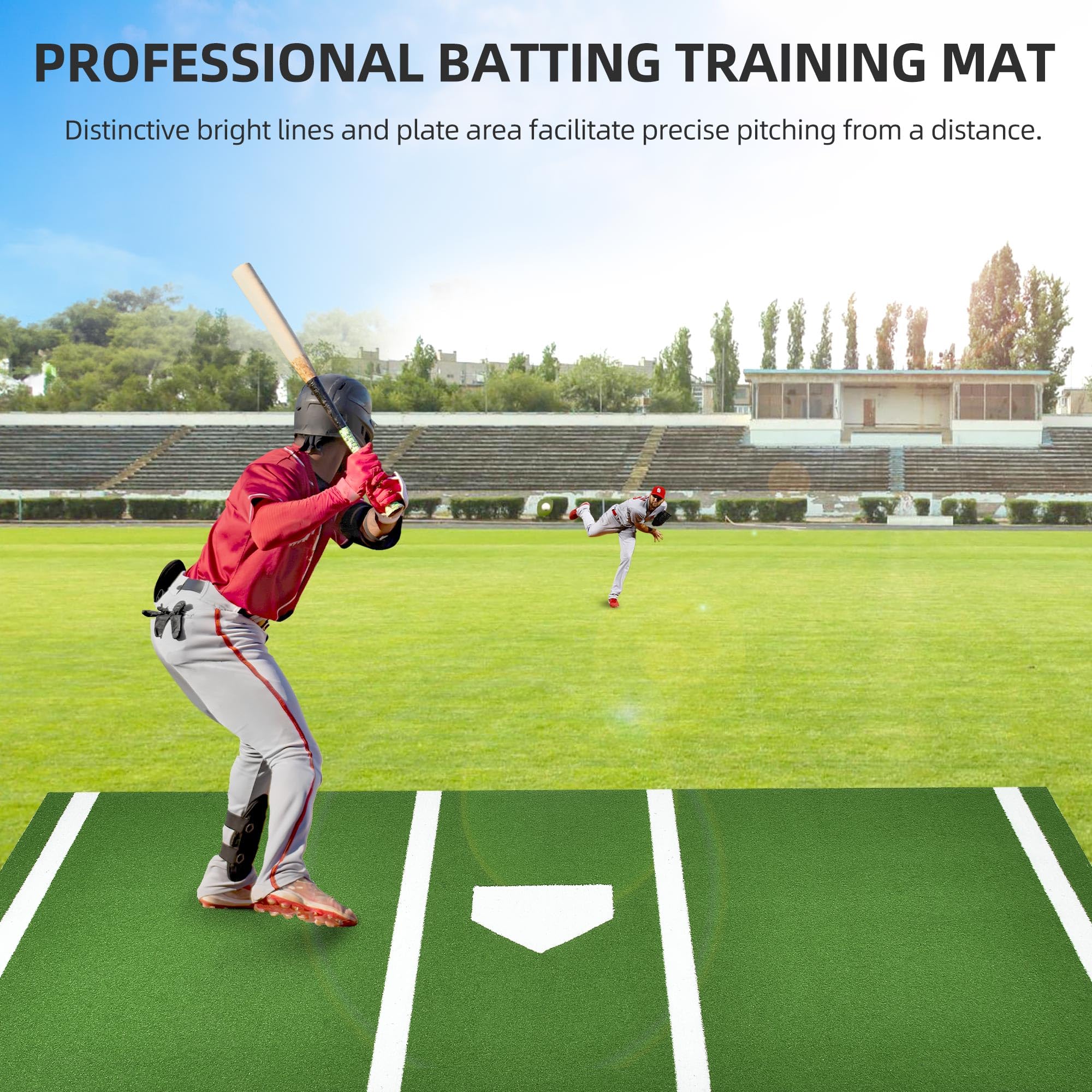 Premium Baseball & Softball Hitting Mat - Non-Slip Training Mat with Stitched Turf & Home Plate Design for Indoor/Outdoor Practice - Perfect for Backyard Drills, Batting Cages & Team Training Sessions