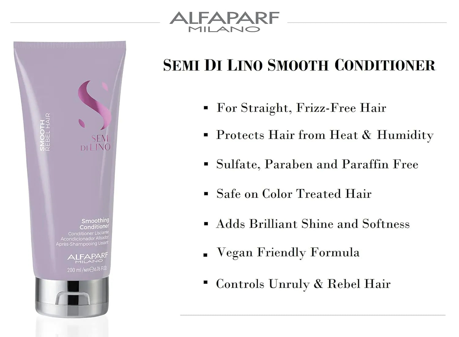 Alfaparf Milano Semi Di Lino Smooth Smoothing Shampoo 250ml & Conditioner 200ml Duo Set - Hydrating & Frizz Control for Smooth, Silky Hair - Perfect for Dry, Damaged & Curly Hair Types