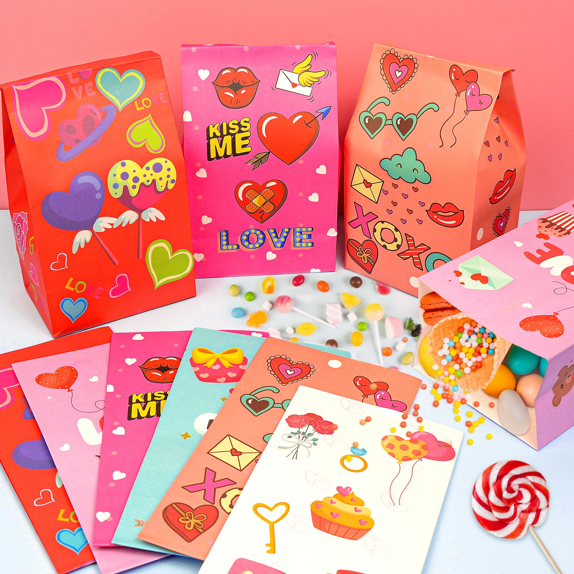 40 Pack Valentine's Day Gift Bags for Kids - 6 Cute Designs, Party Favor Treat Bags for Classroom Exchange, Candy & Goodie Bags - Perfect for School Parties, Valentine's Day Celebrations & Classroom Activities