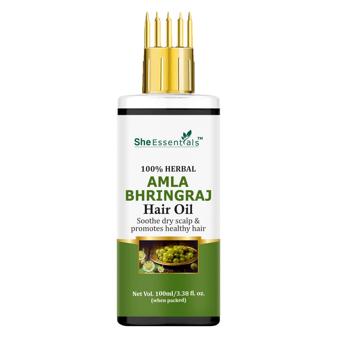 **She Essentials Amla Bhringraj Hair Oil for Hair Growth & Nourishment – Comb Applicator Included – Sulfate & Paraben Free – 100ml – Ideal for Dry, Damaged & All Hair Types – Perfect for Daily Hair Care & Scalp Massage**