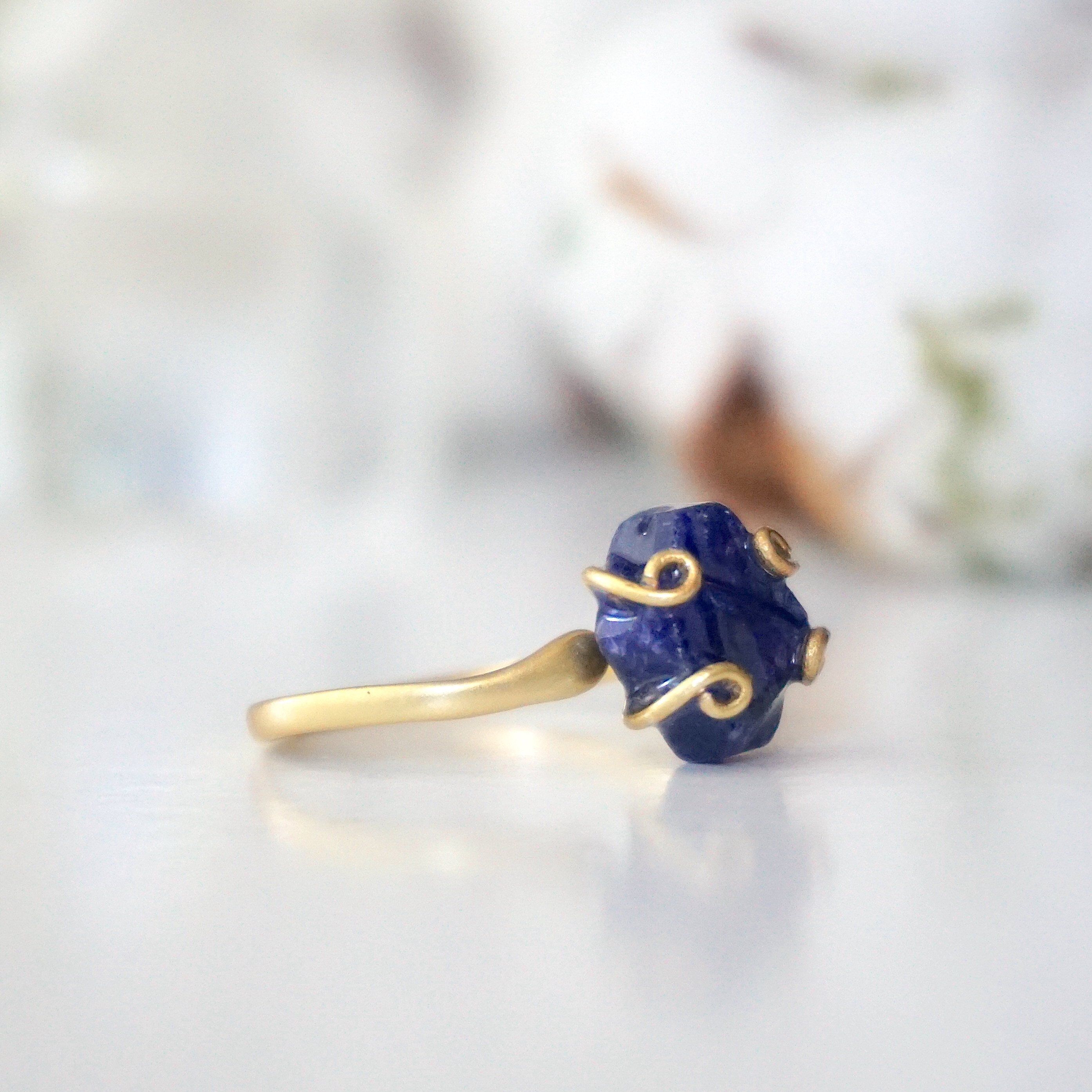 14K Gold Filled Raw Sapphire Adjustable Ring for Women | Natural Gemstone Jewelry | Perfect for Engagement, Wedding & Everyday Wear